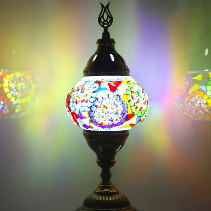 🌿 Handmade Turkish Mosaic Lamps | Spring–Summer Bestseller: Multicolor w/Red Waves