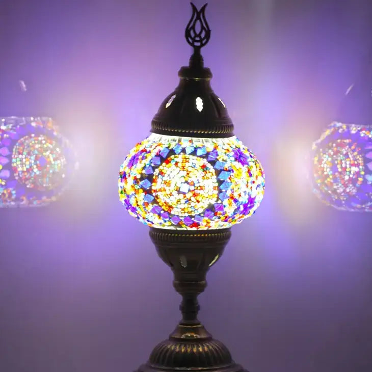 🌿 Handmade Turkish Mosaic Lamps | Spring–Summer Bestseller: Multicolor w/Red Waves