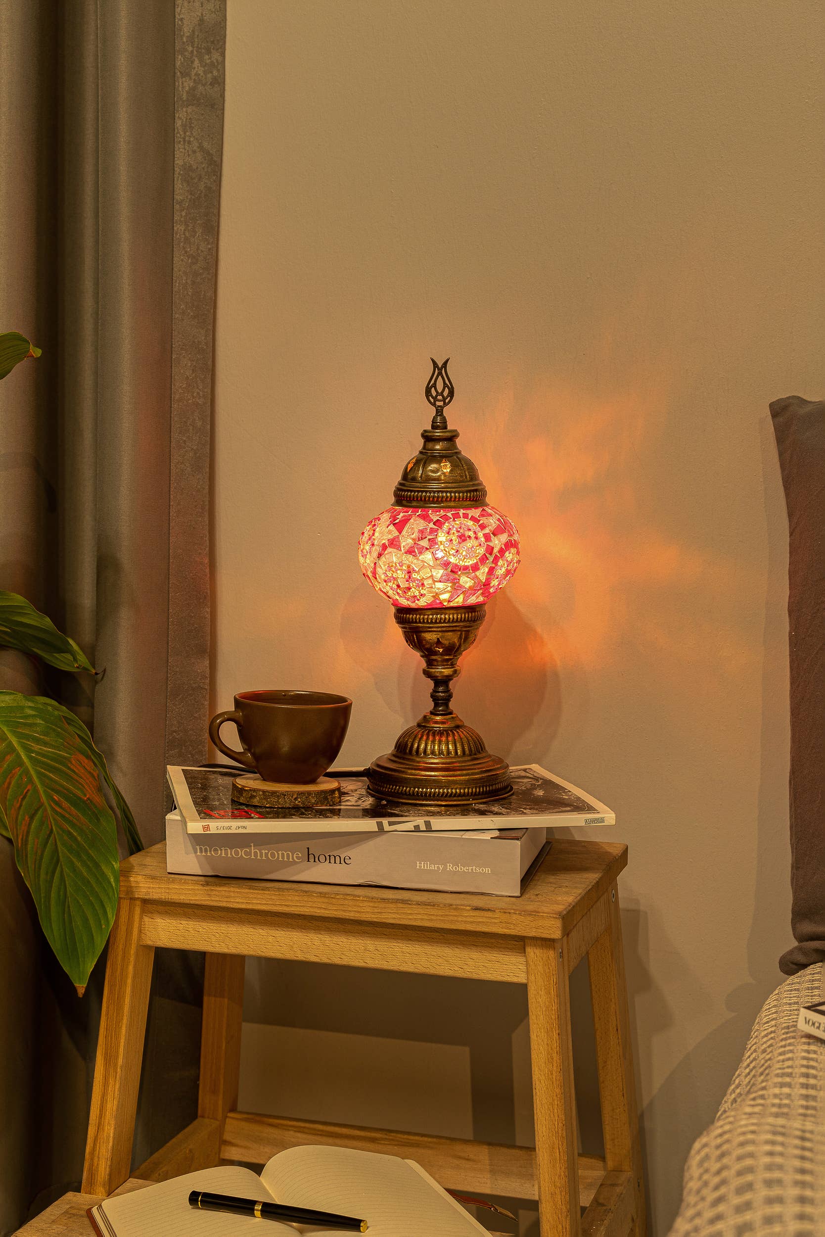 🌿 Handmade Turkish Mosaic Lamps | Spring–Summer Bestseller: Multicolor w/Red Waves