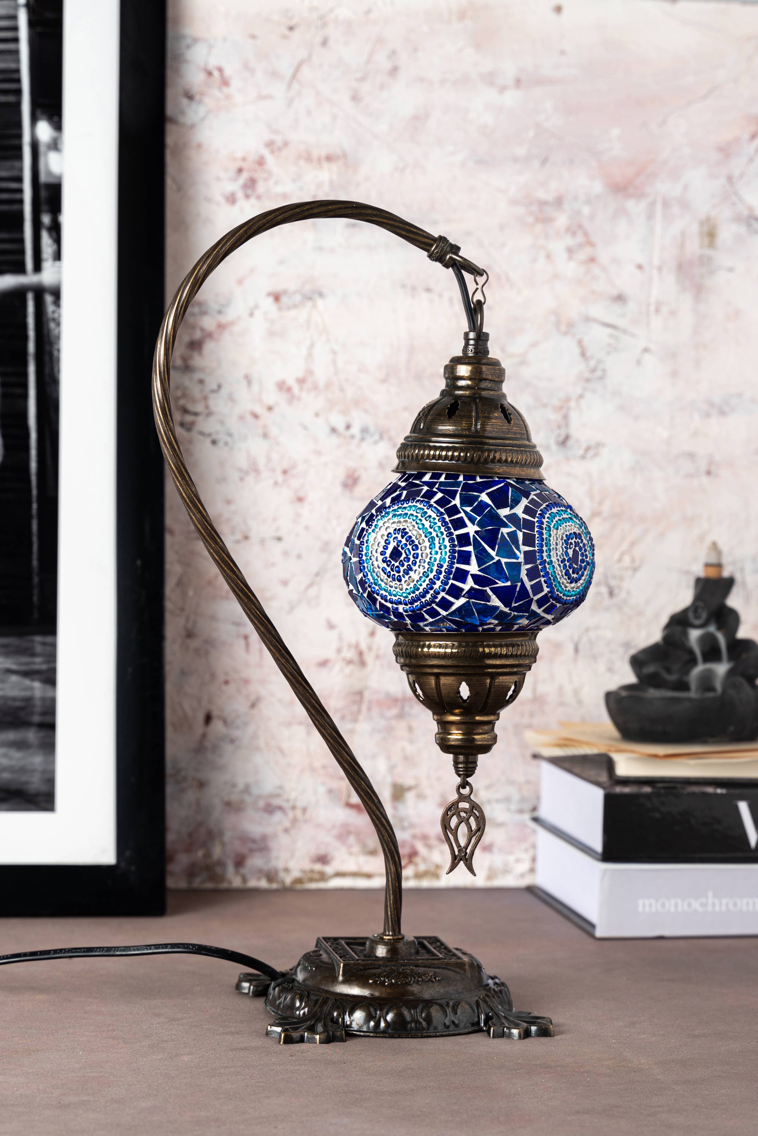 🌿 Handmade Swan Neck Mosaic Lamps Spring–Summer Bestseller: Ecru Snow Flakes