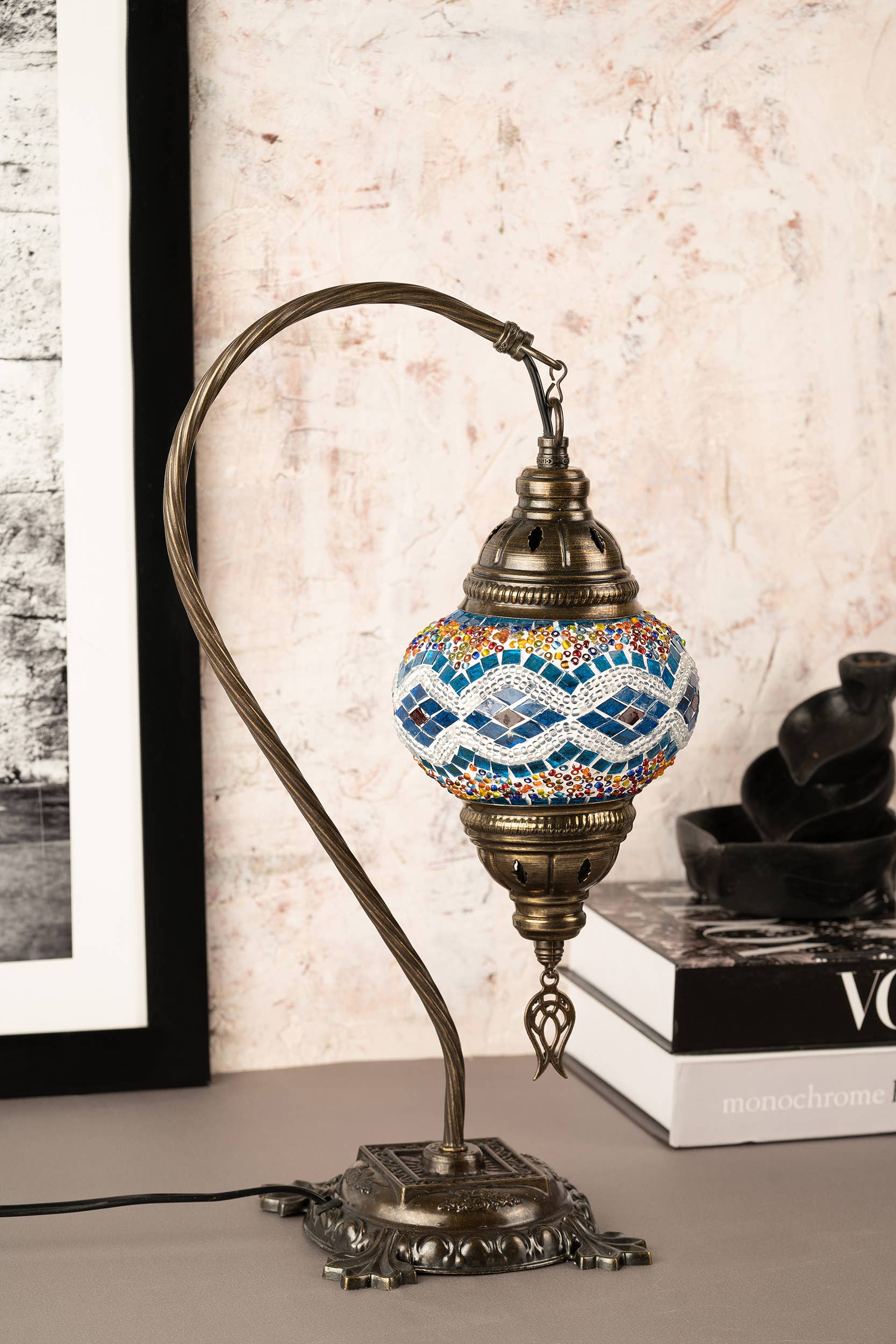 🌿 Handmade Swan Neck Mosaic Lamps Spring–Summer Bestseller: Ecru Snow Flakes