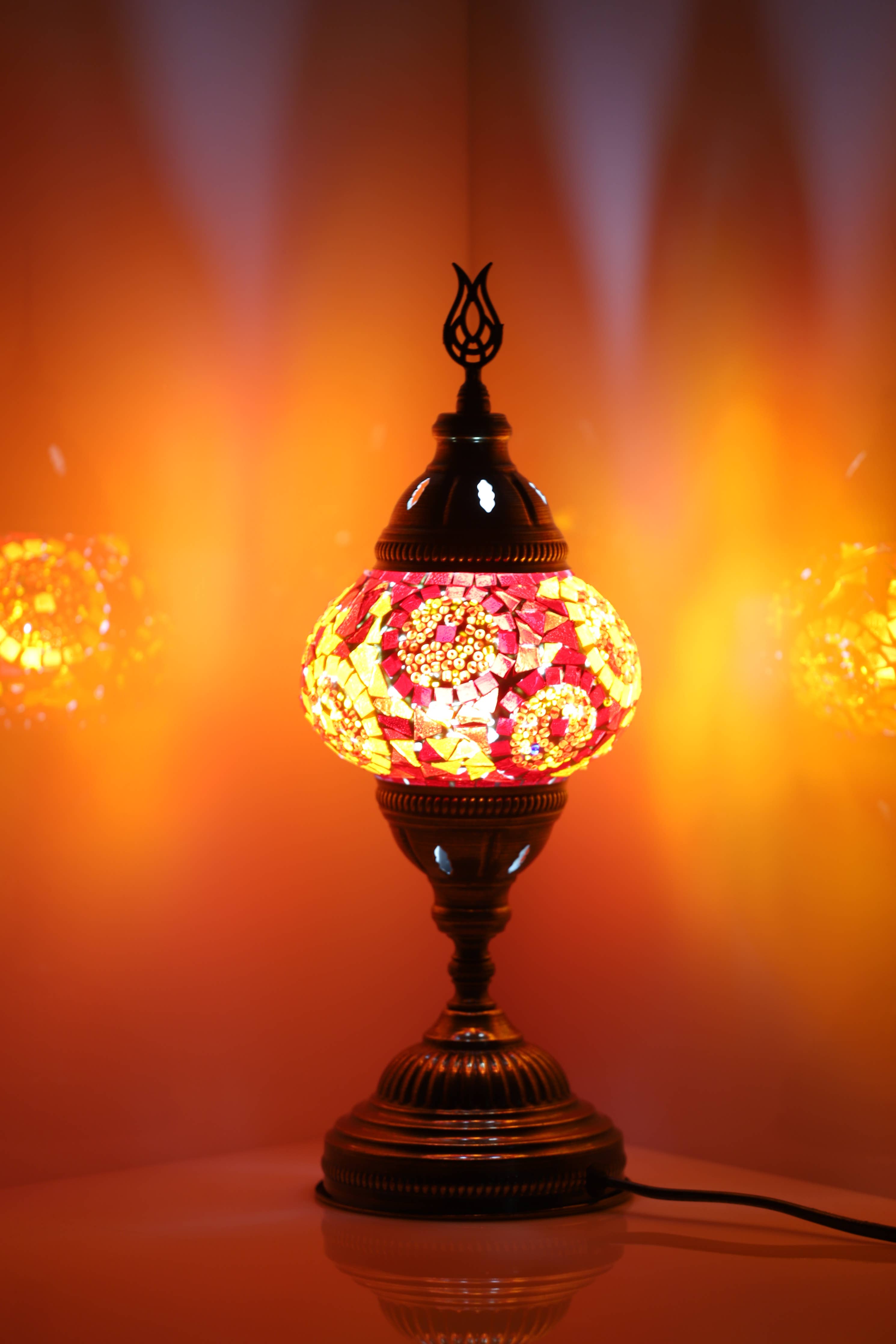 🌿 Handmade Turkish Mosaic Lamps | Spring–Summer Bestseller: Multicolor w/Red Waves