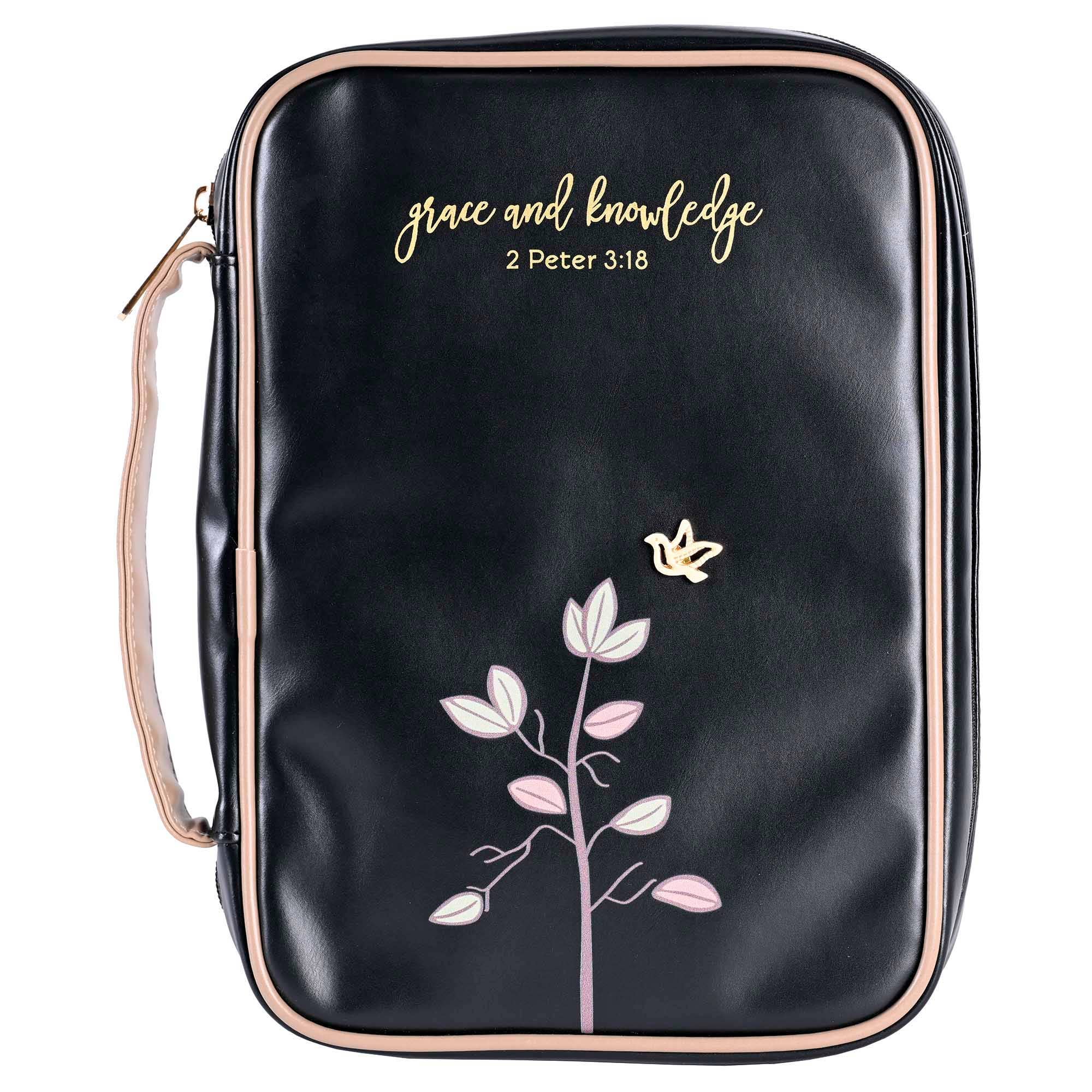 White Dove -Bible Cover Grace & Knowledge Black Lg