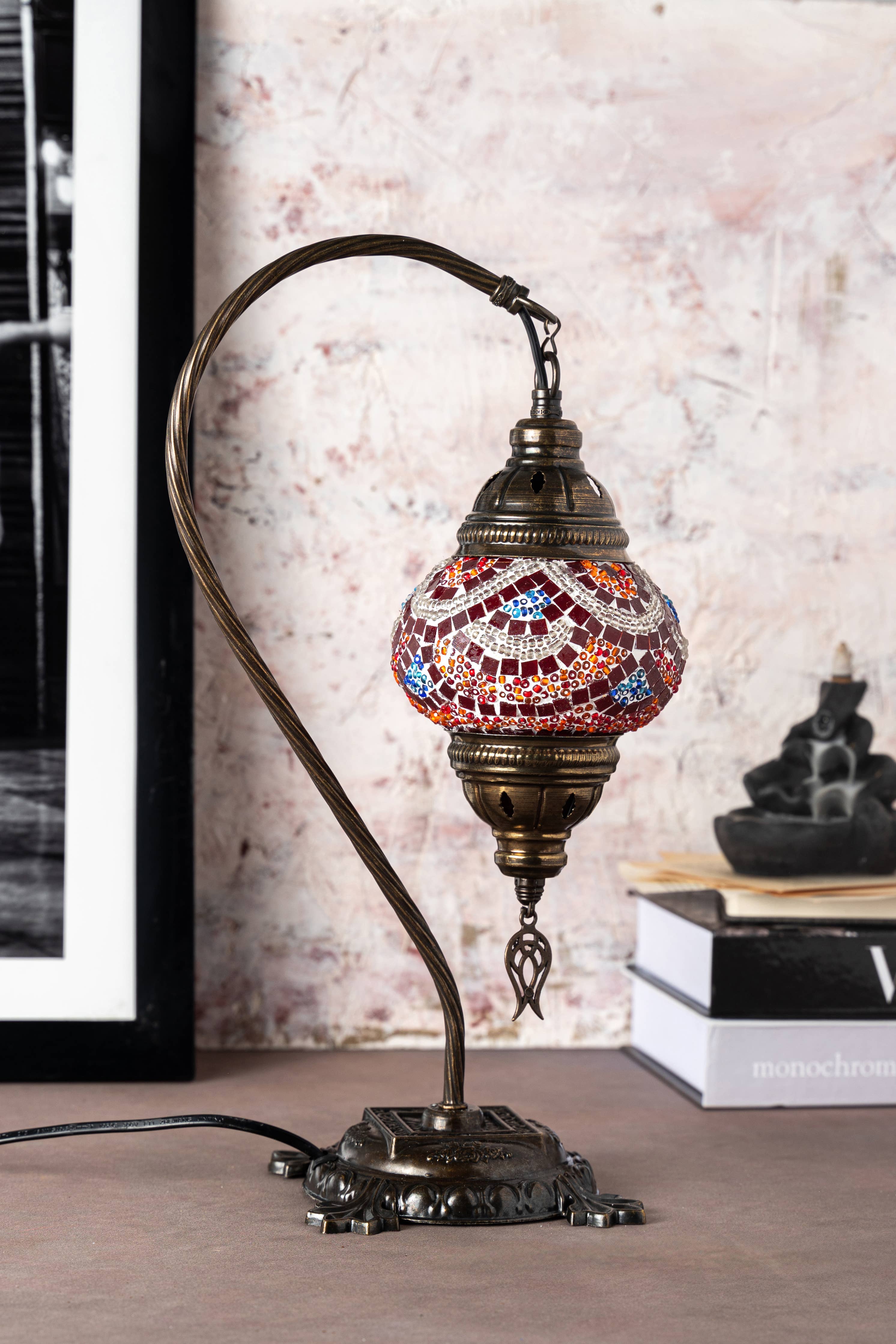 🌿 Handmade Swan Neck Mosaic Lamps Spring–Summer Bestseller: Ecru Snow Flakes