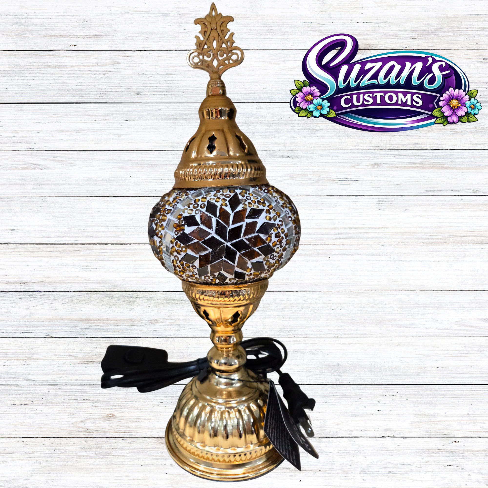 86106: 3" PRESSED MOSAIC SHADE "NIGHTLIGHT" TABLE LAMP - ROS: Brown