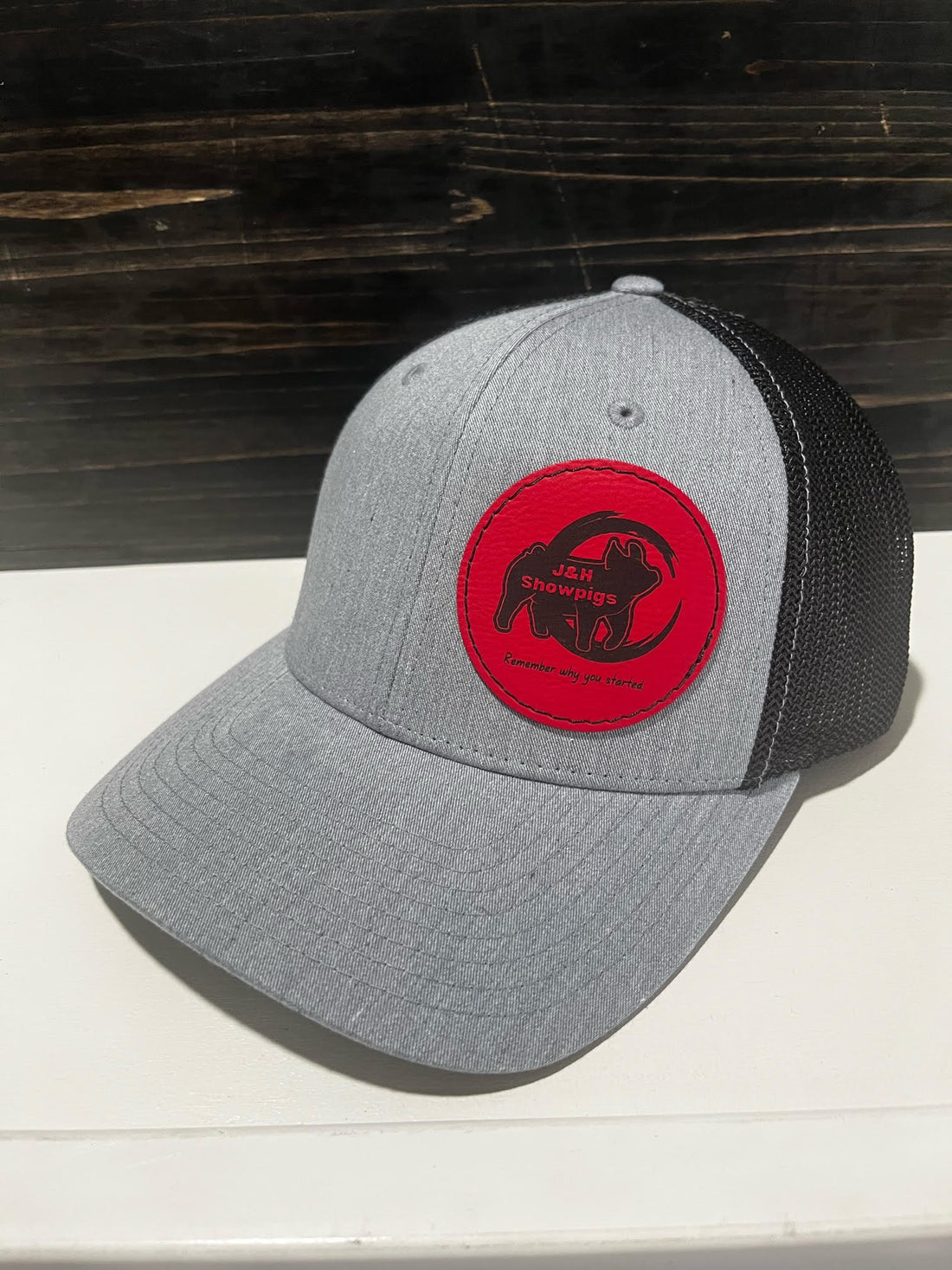 J&H Showpigs Hat—gray with red circle patch
