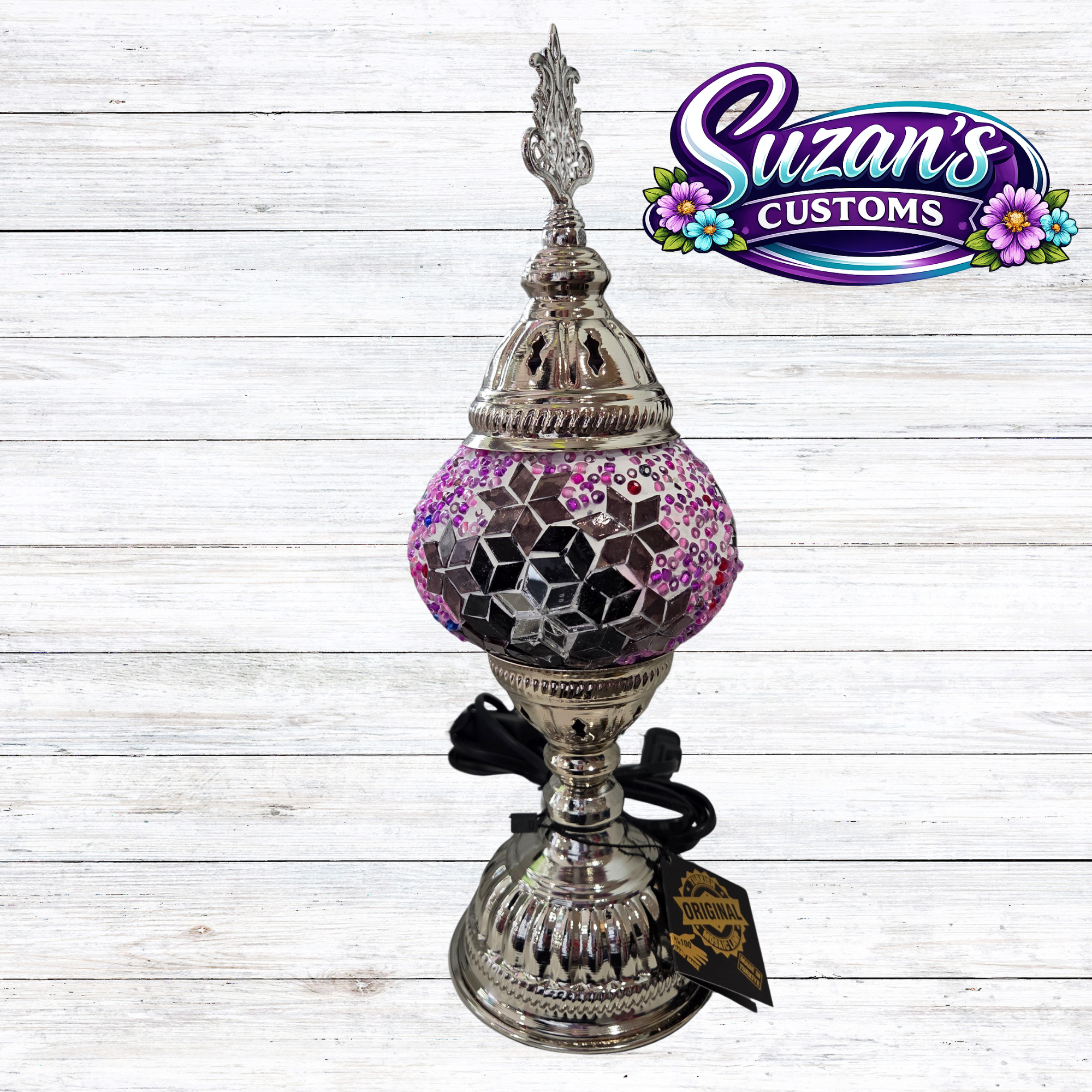 86107: 3" PRESSED MOSAIC SHADE "NIGHTLIGHT" TABLE LAMP - SIL: Purple