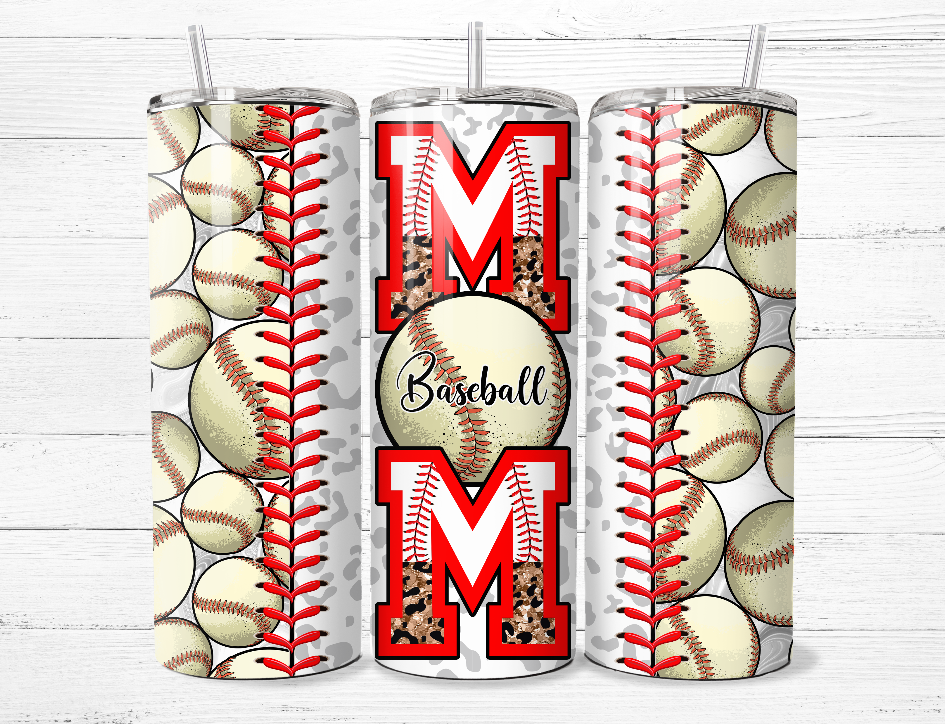 Baseball Mom White Cheetah Tumbler