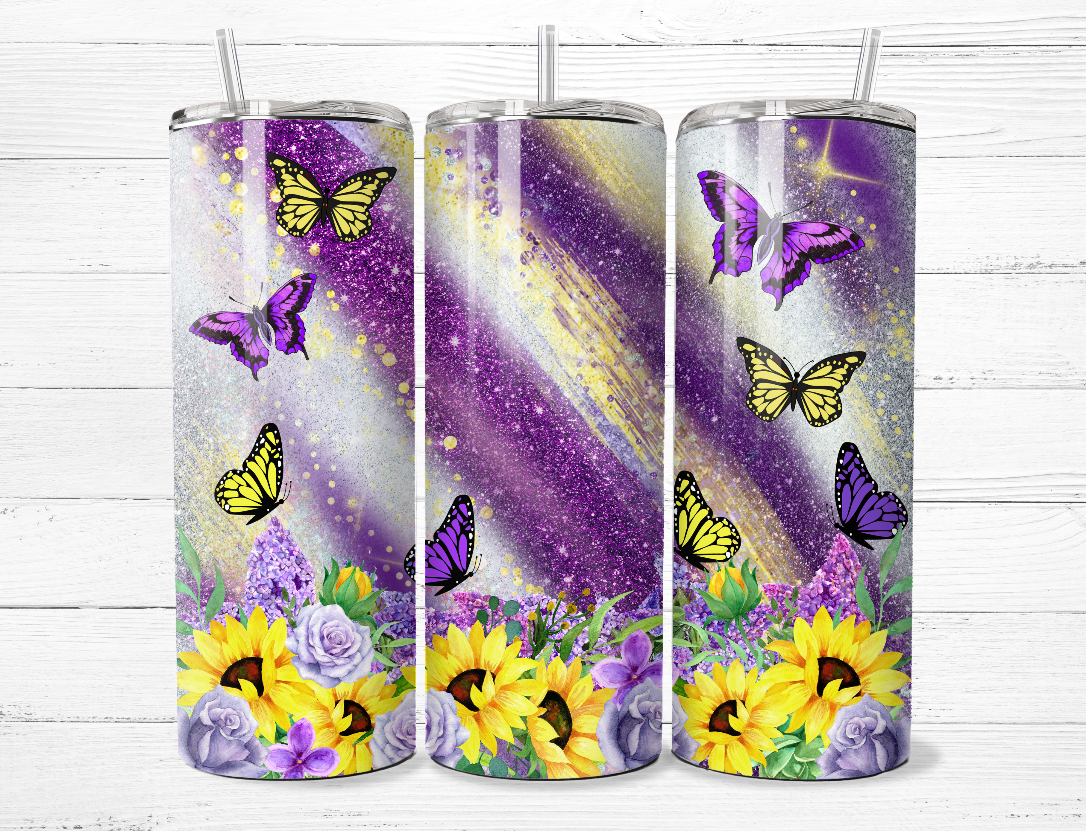 Purple and Yellow Buttlerflies Tumbler