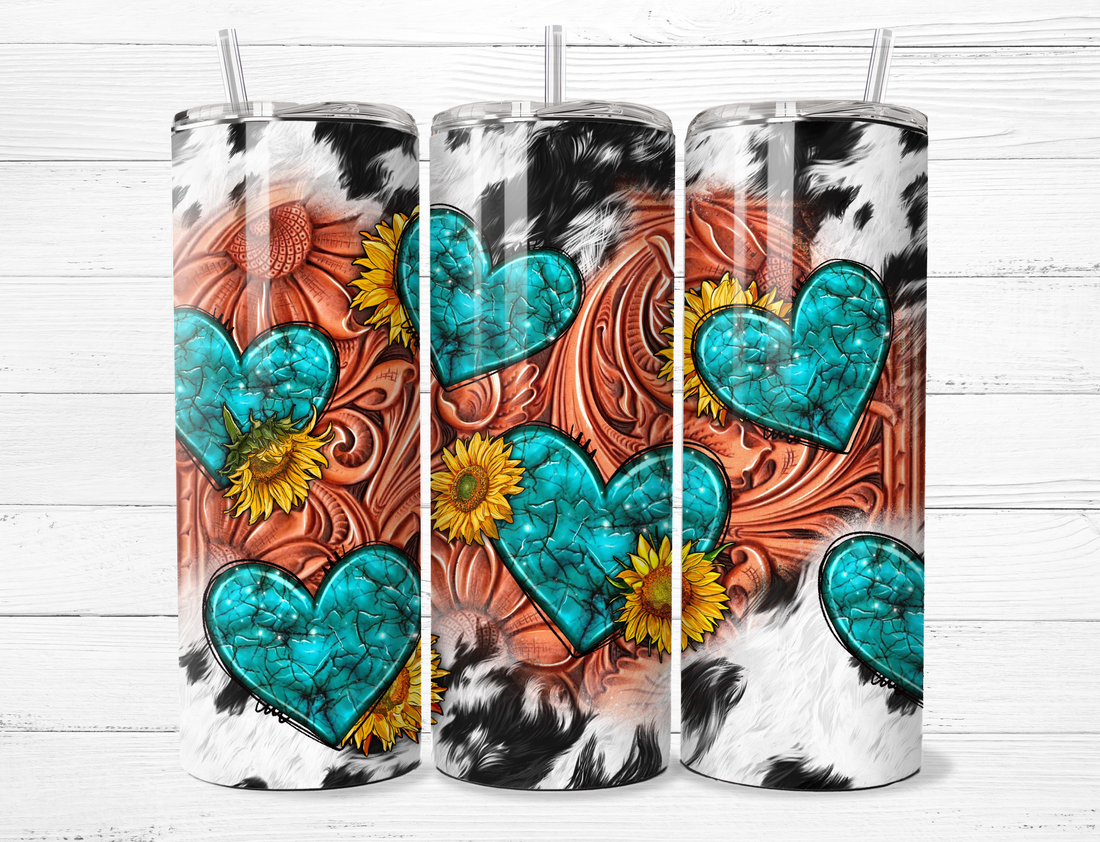 Western Cowhide Gemstone Hearts Tumbler