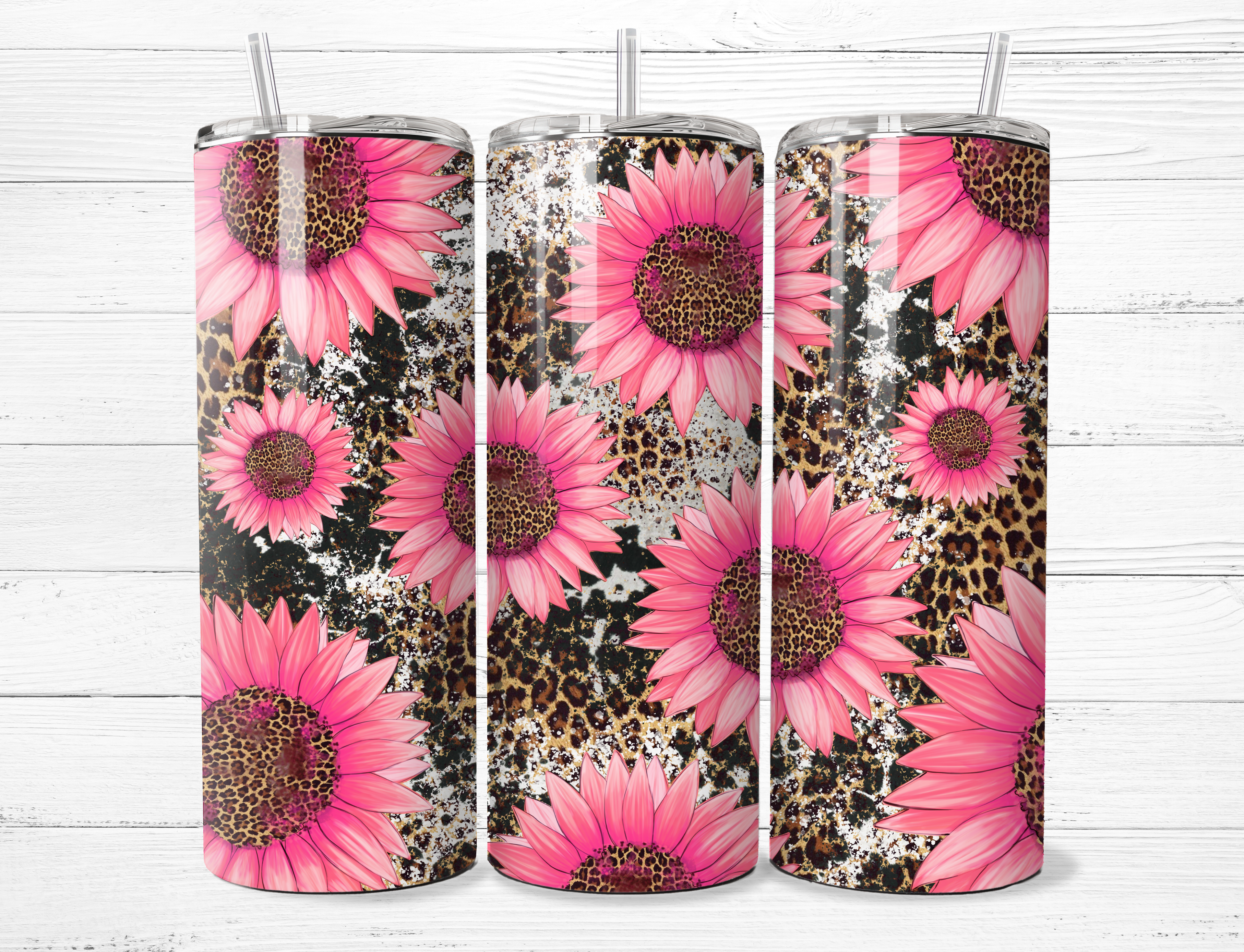 Pink Flowers & Animal Print Tumbler