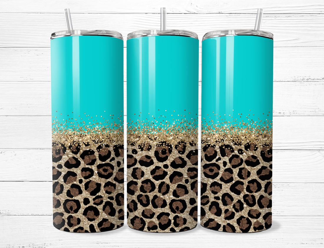 Animal Print Glitter Teal Tumbler