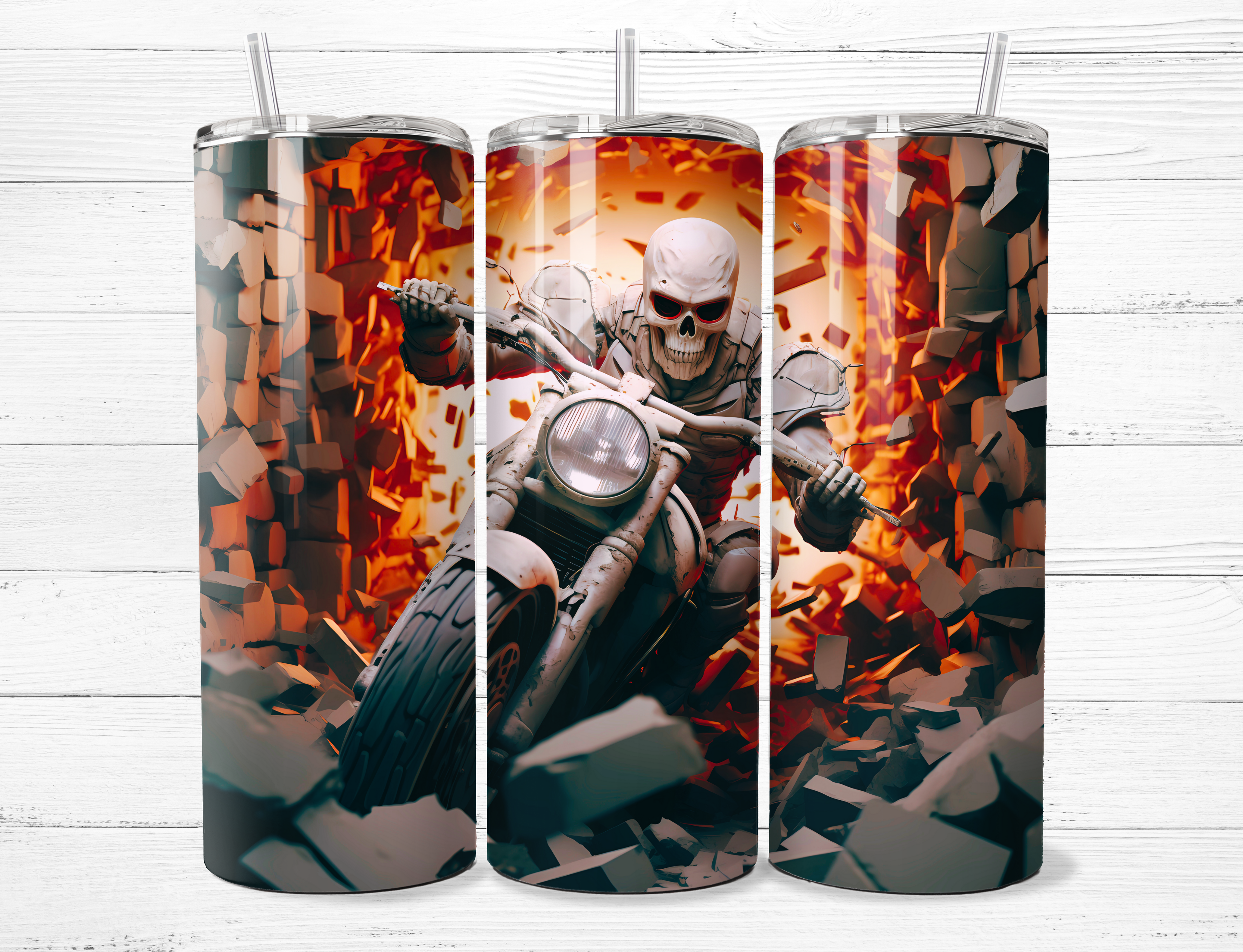 Skeleton on Motorcycle Tumbler