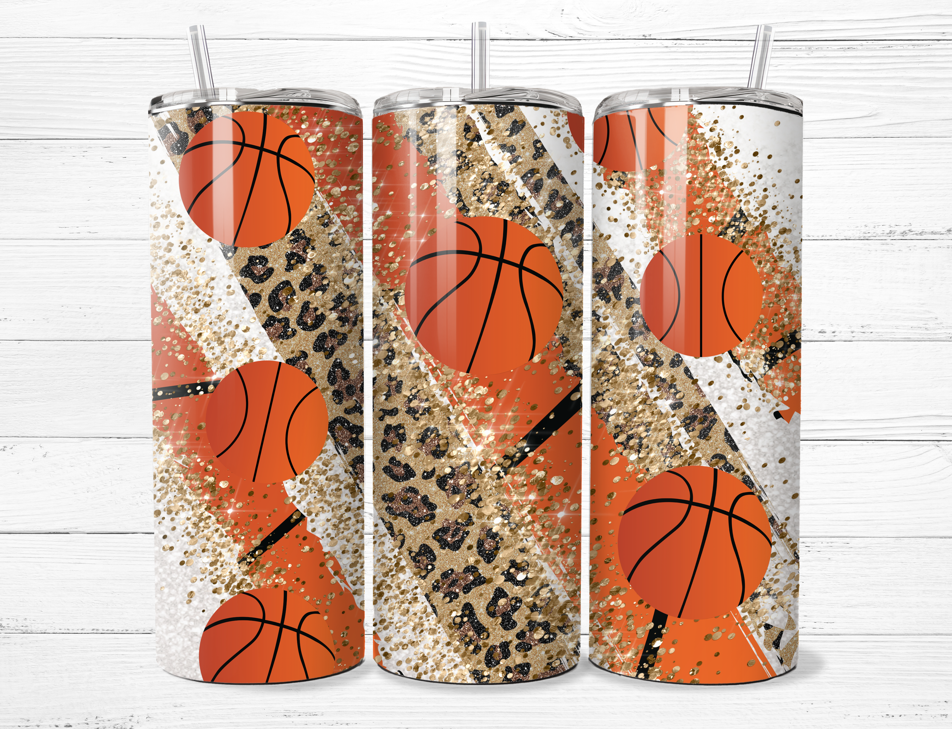 Basketball and Animal Print Stripes Tumbler