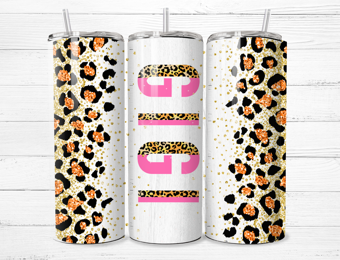 Gigi Pink & Cheetah Letters Tumbler