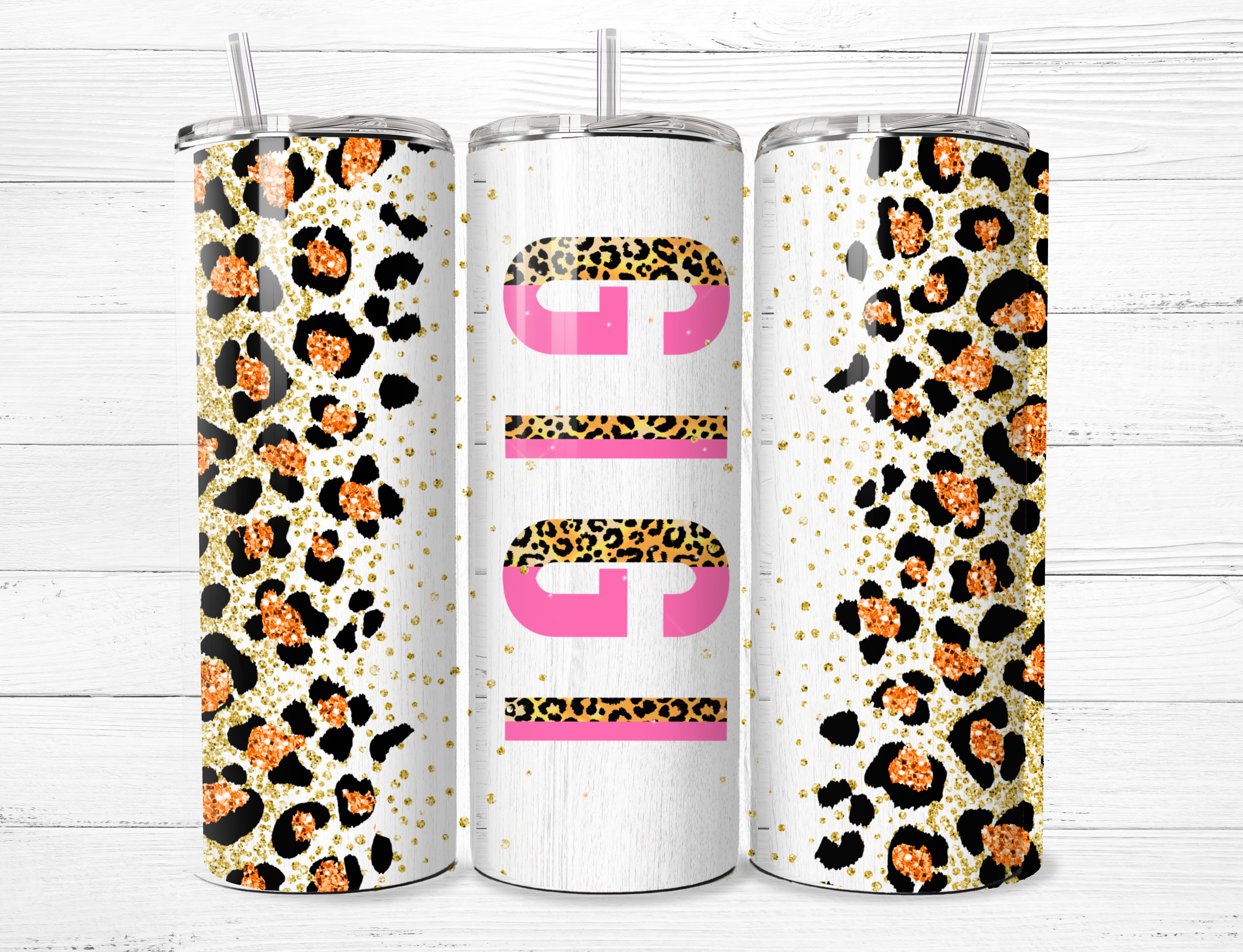Gigi Pink & Cheetah Letters Tumbler