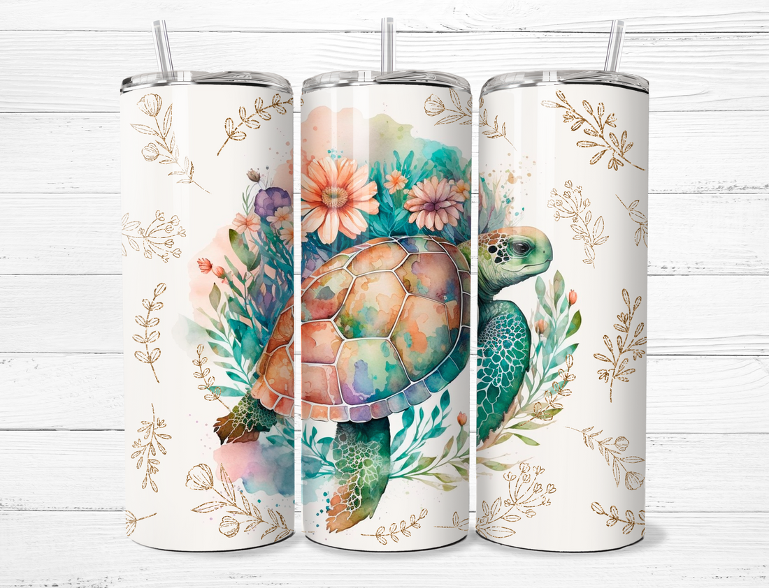 Turtle with Flowers Tumbler
