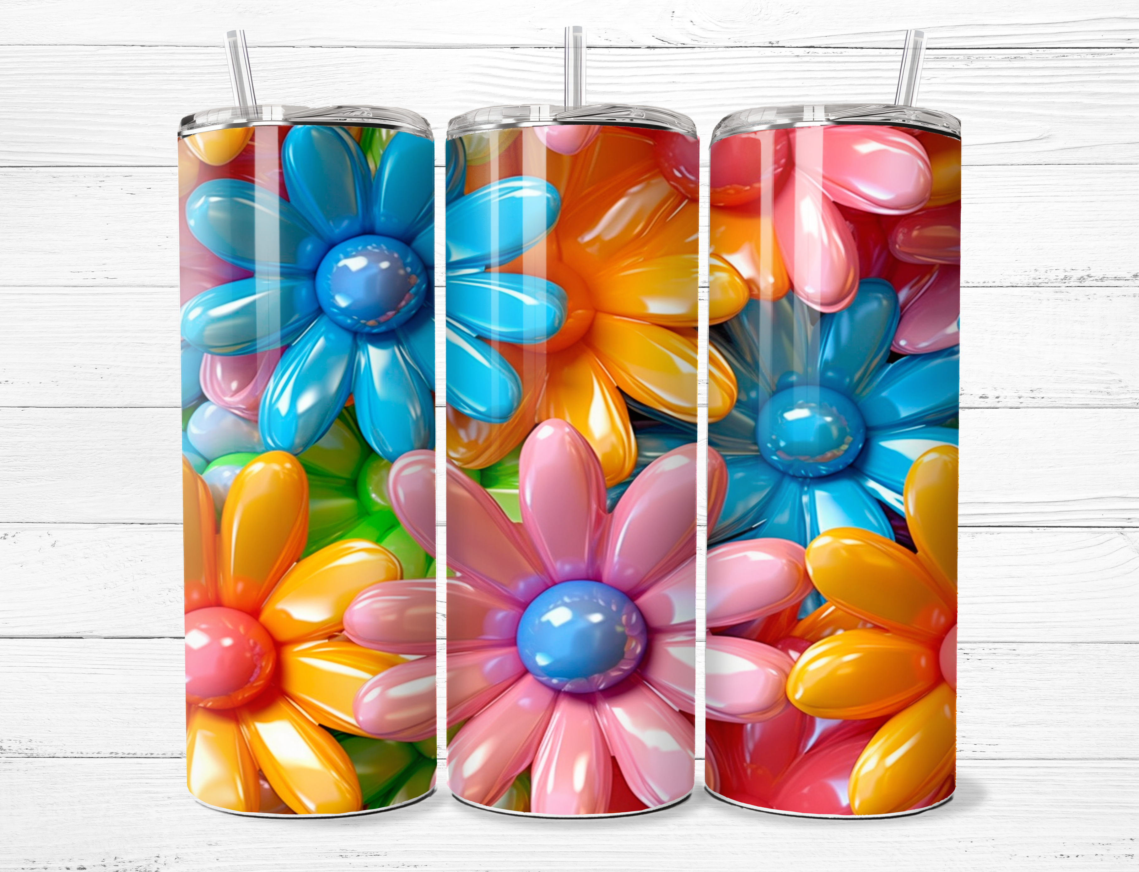 3D Plastic Flowers Tumbler