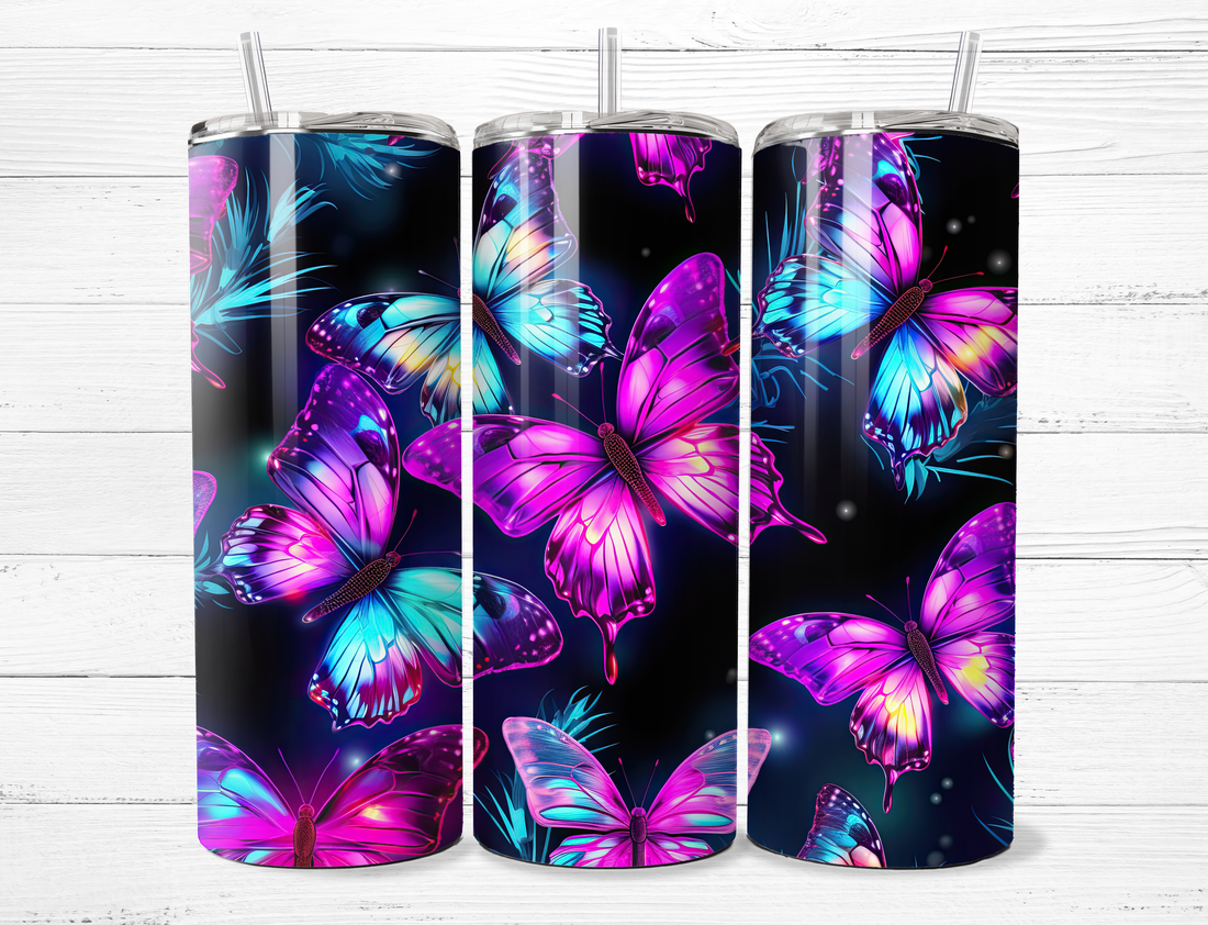 Neon Butterflies Tumbler