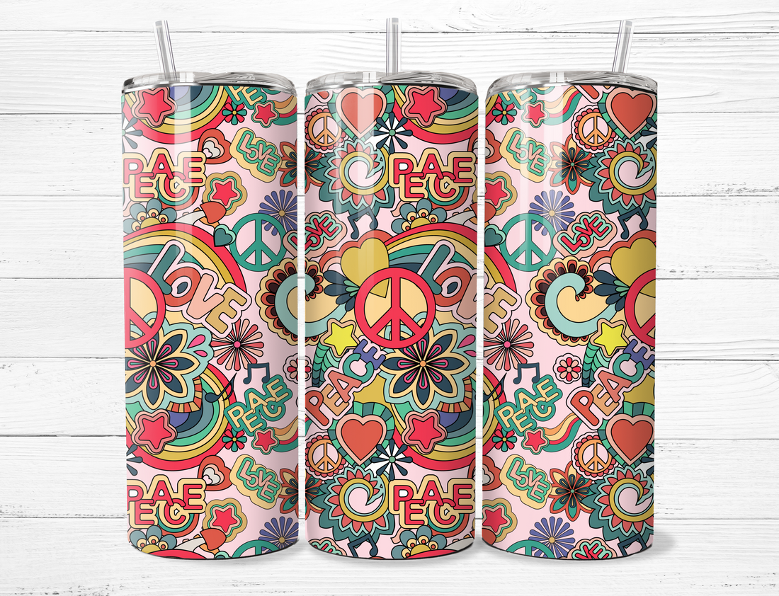 Retro Peace & Flowers Tumbler