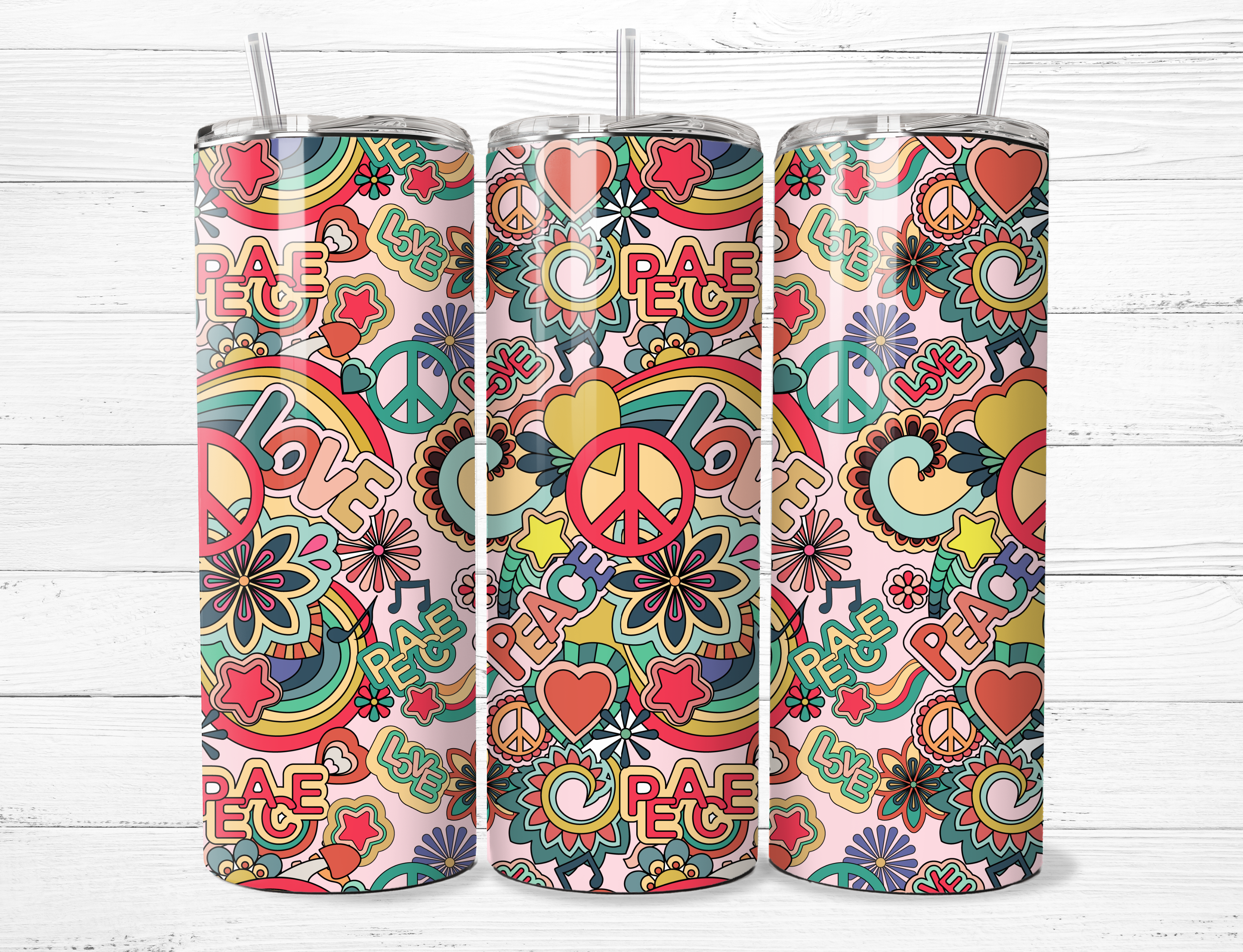 Retro Peace & Flowers Tumbler