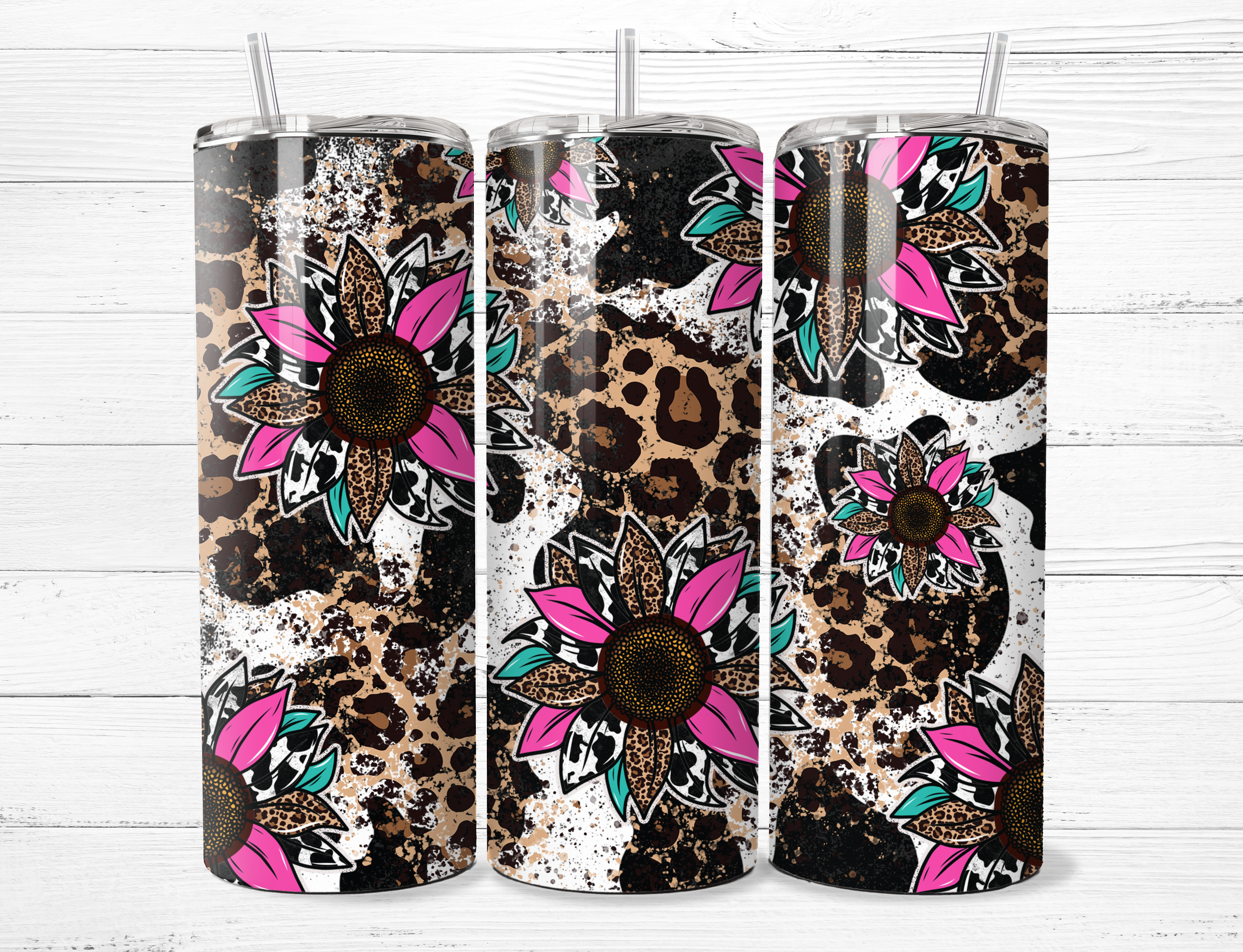 Cowhide & Cheetah Print Sunflower Tumbler