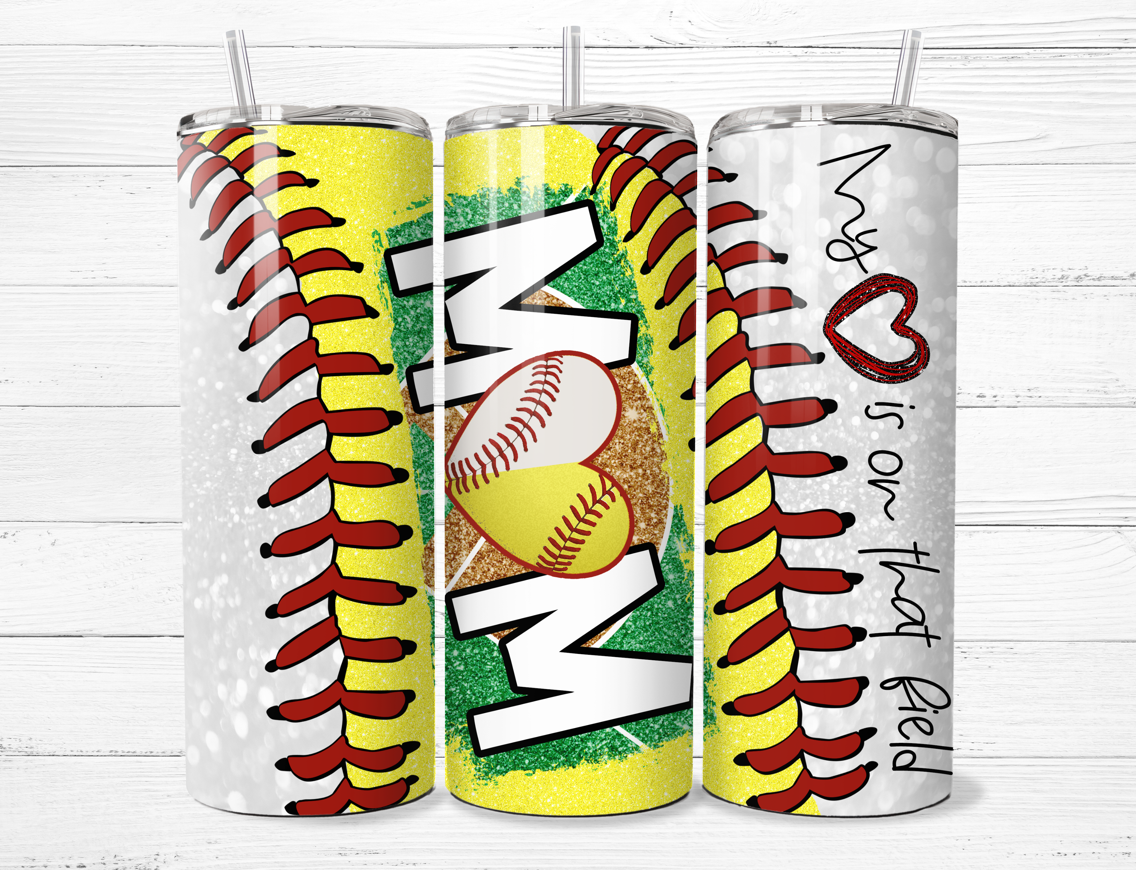 Baseball Mom, Heart on Field Tumbler