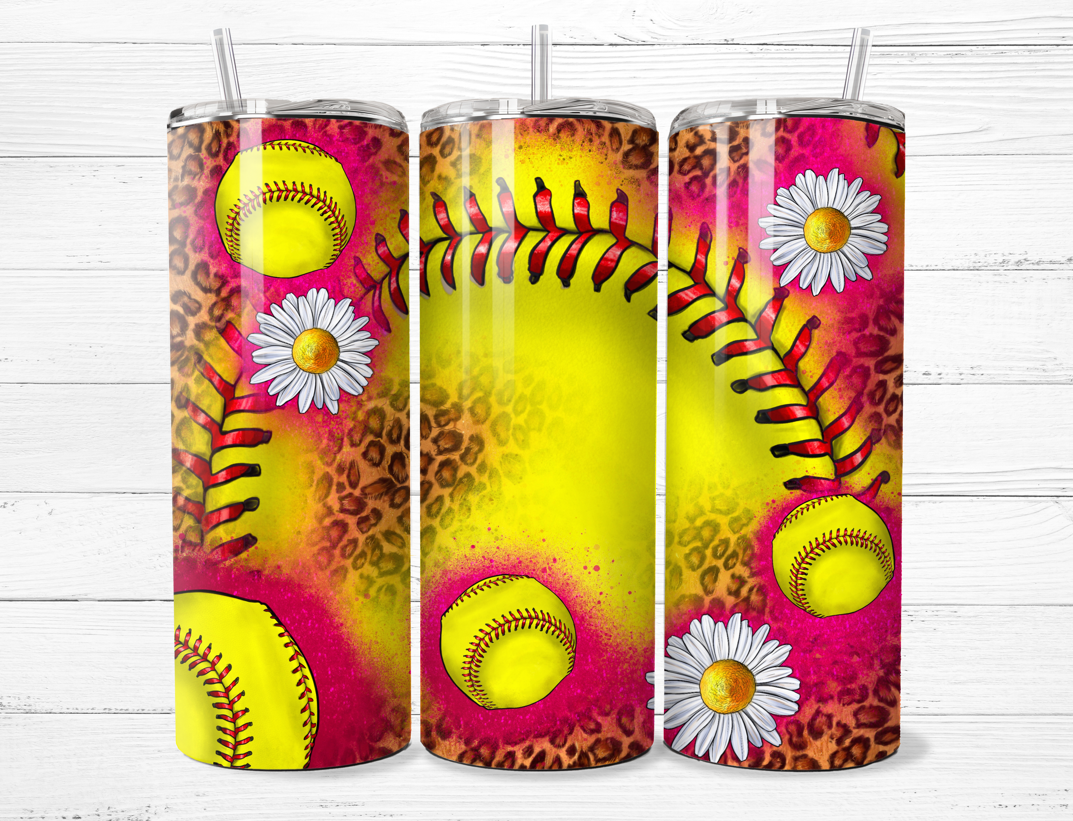 Yellow Baseball & Cheetah PrintTumbler