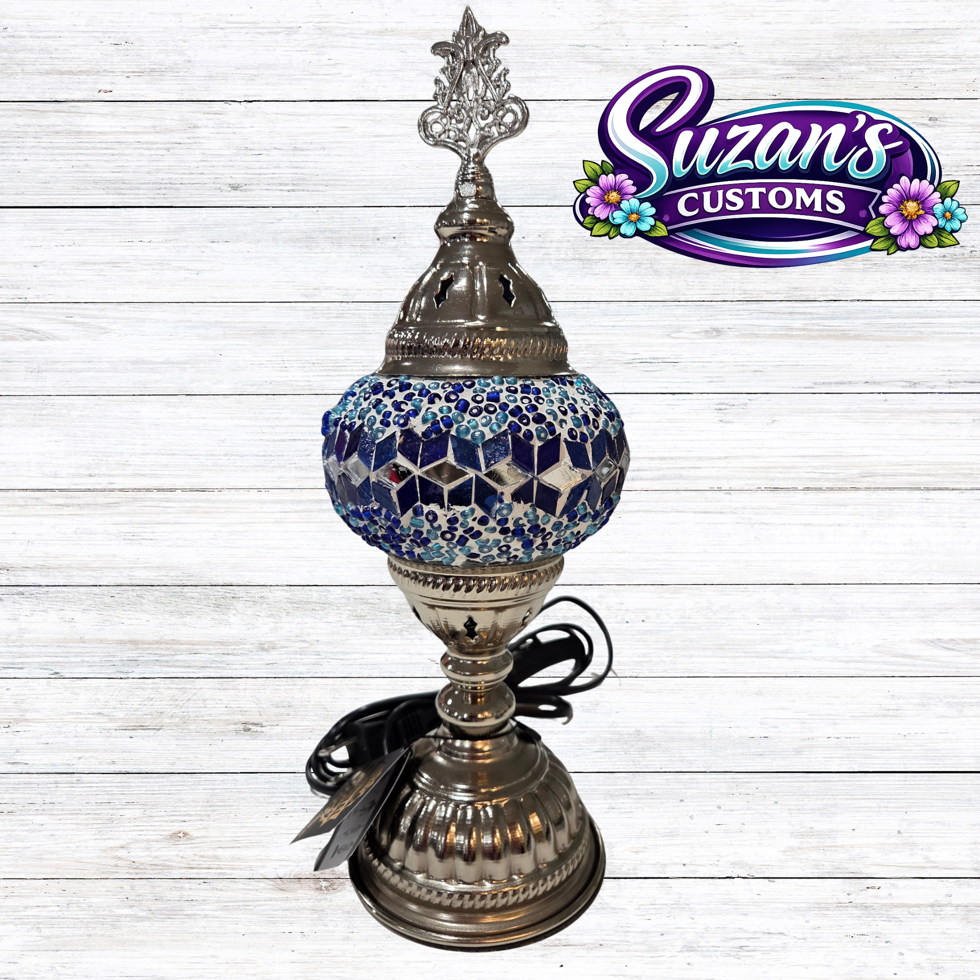 86107: 3" PRESSED MOSAIC SHADE "NIGHTLIGHT" TABLE LAMP - SIL: Turquoise