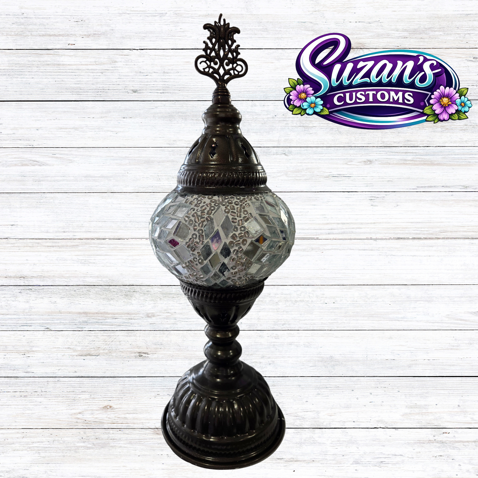 86103: 3" PRESSED MOSAIC SHADE "NIGHTLIGHT" TABLE LAMP - LED: White