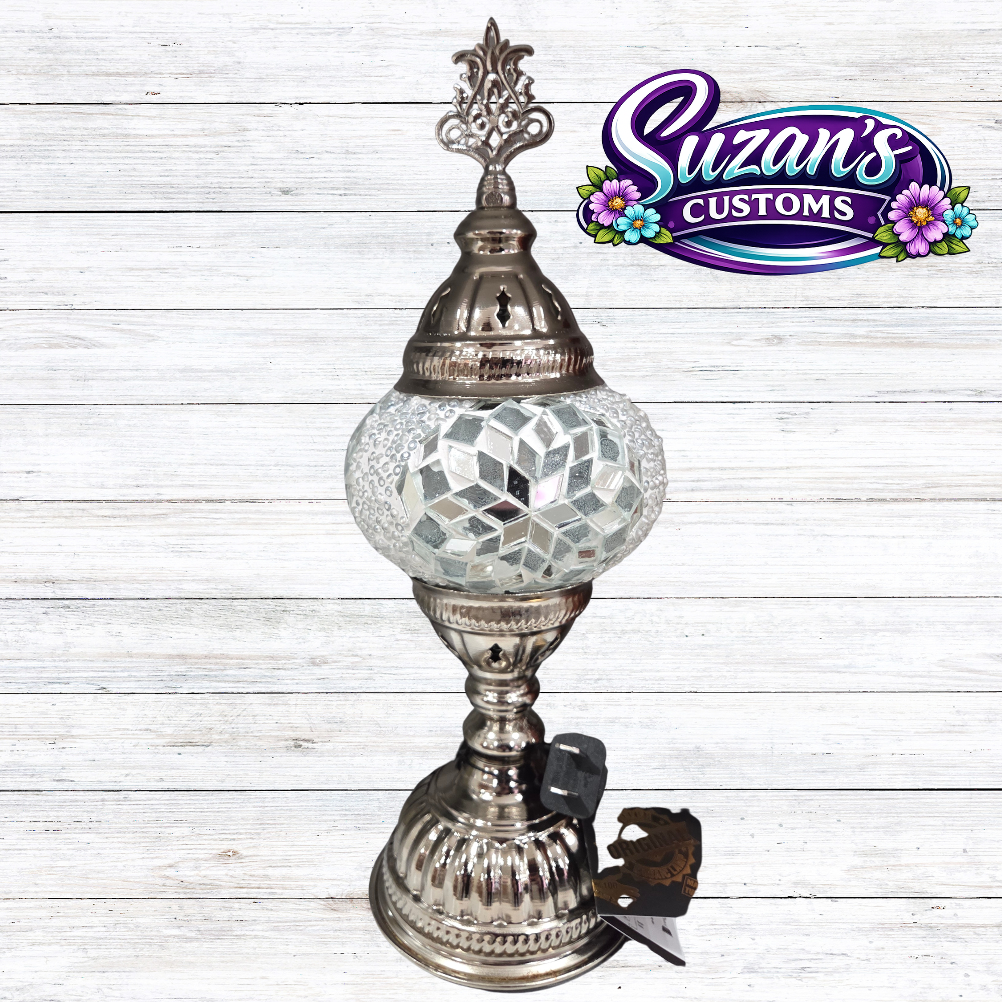 86107: 3" PRESSED MOSAIC SHADE "NIGHTLIGHT" TABLE LAMP - SIL: White