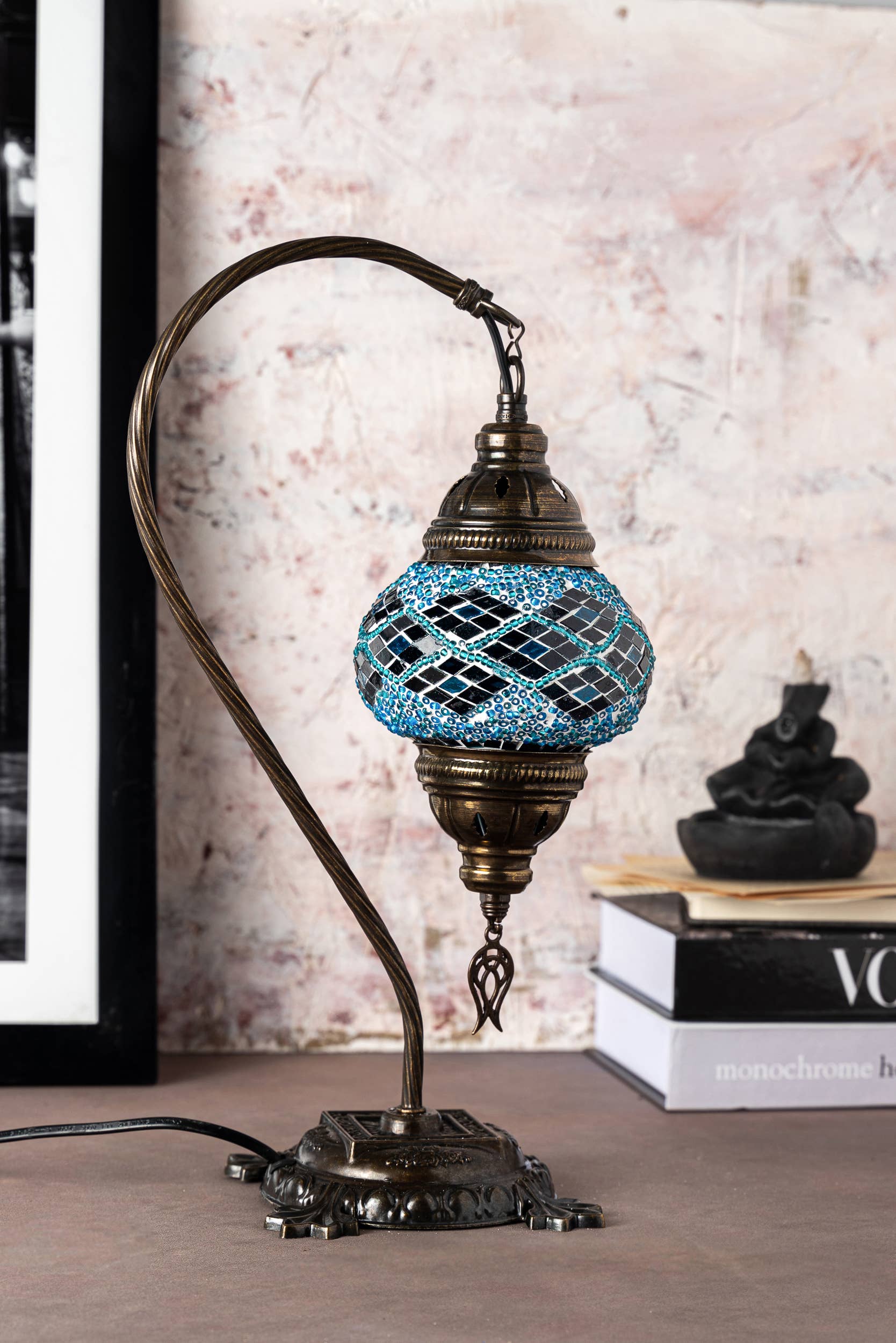 🌿 Handmade Swan Neck Mosaic Lamps Spring–Summer Bestseller: Ecru Snow Flakes