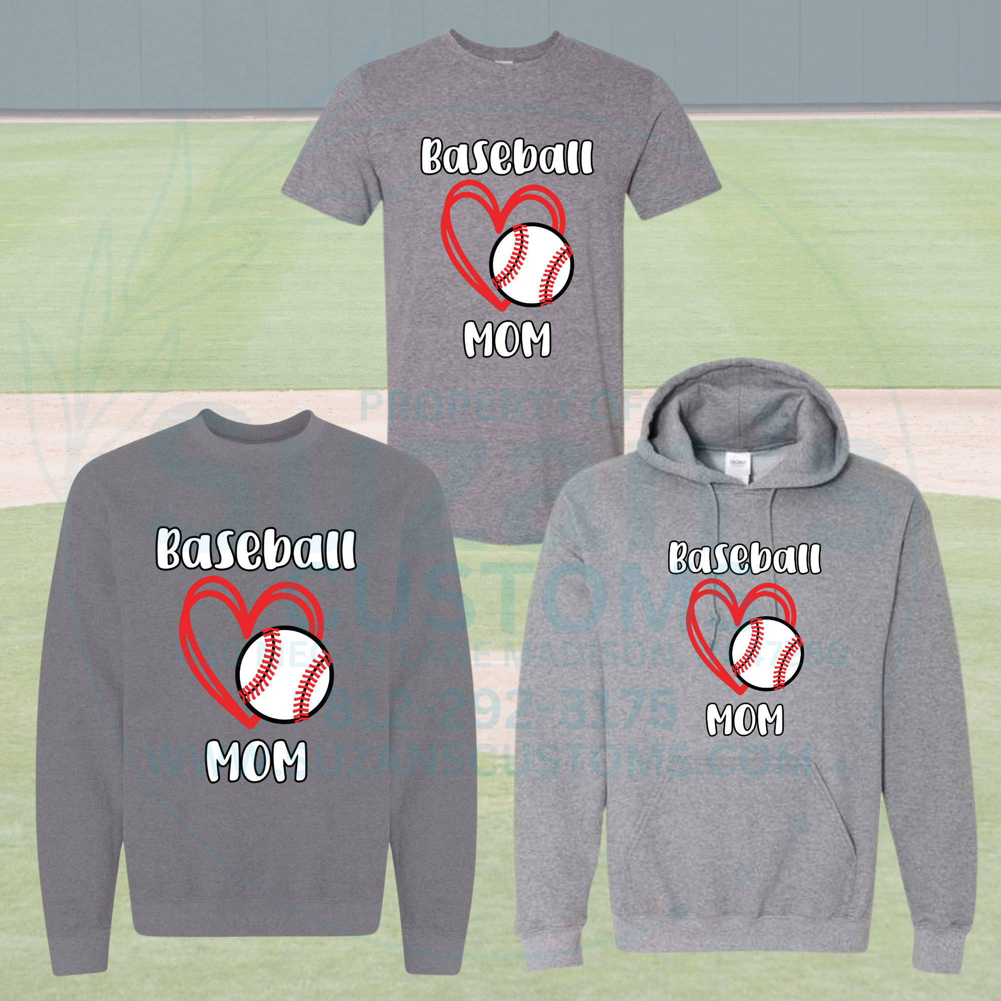Baseball Mom - heart and ball