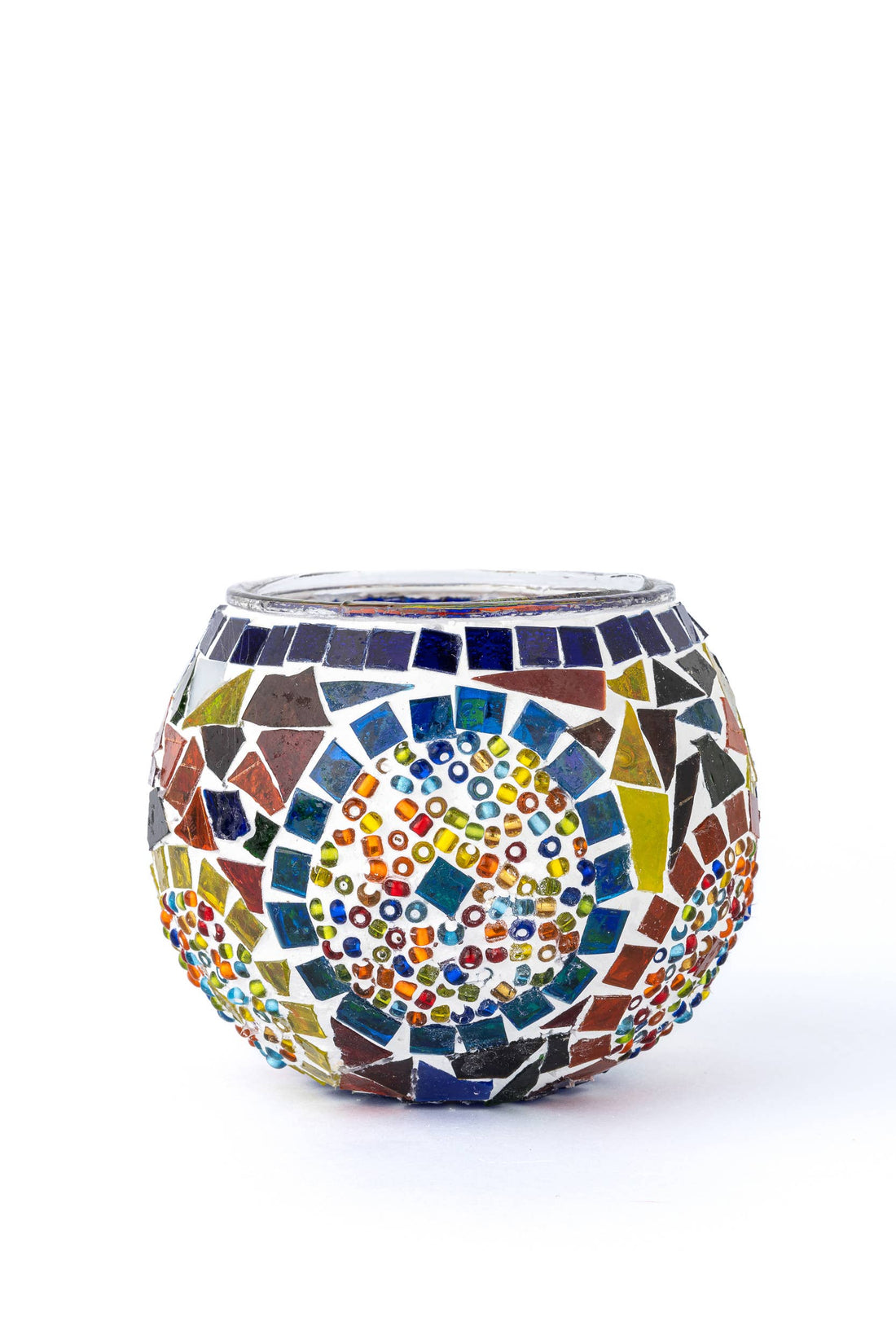 KAFTHAN Large Mosaic Glass Candle Holder: White Triple Circle