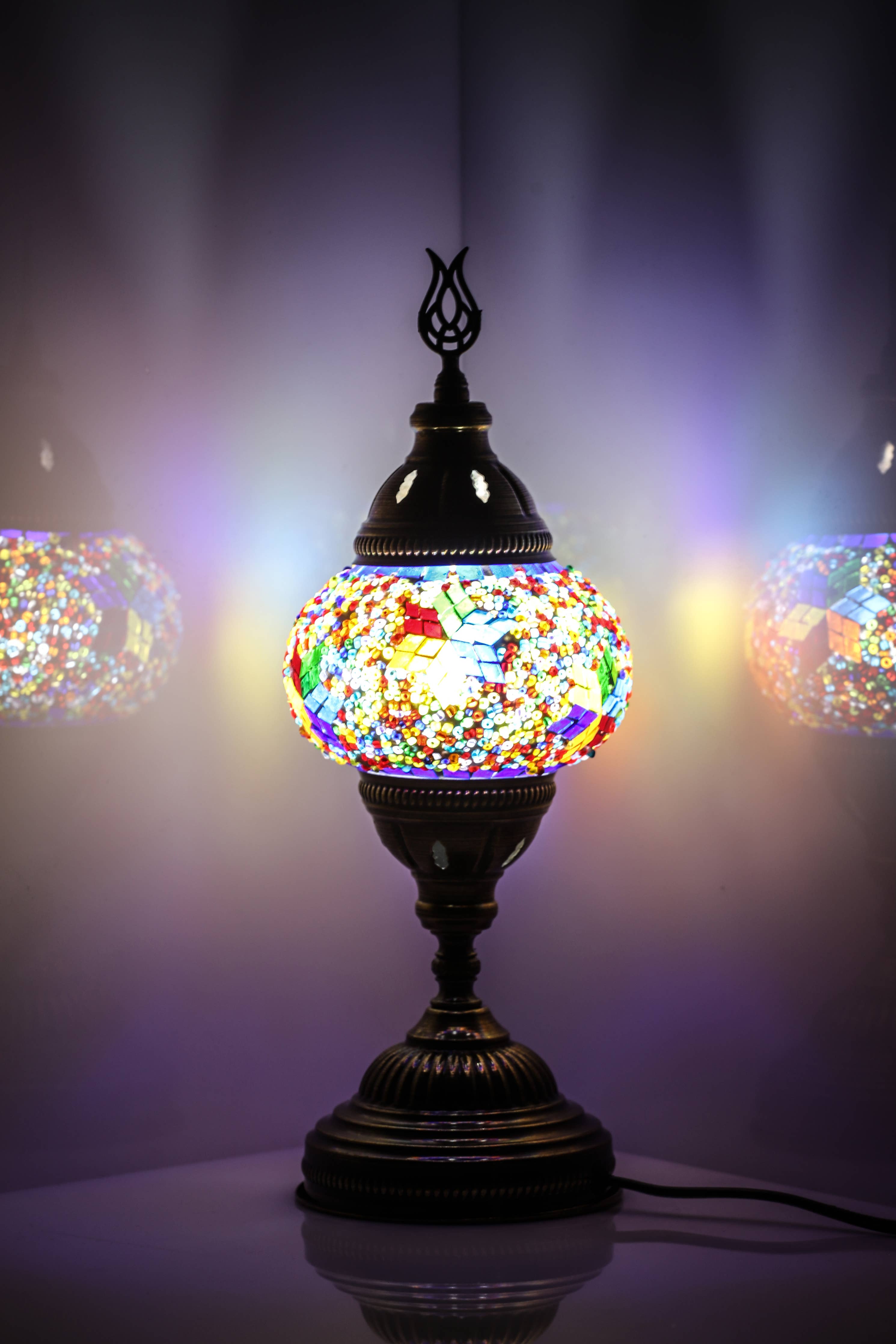 🌿 Handmade Turkish Mosaic Lamps | Spring–Summer Bestseller: Multicolor w/Red Waves