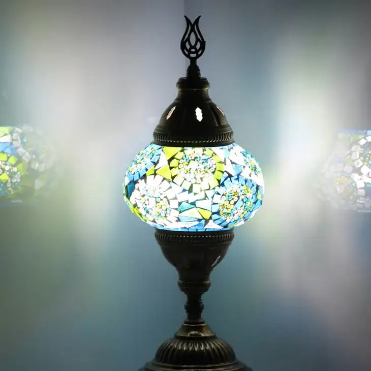 🌿 Handmade Turkish Mosaic Lamps | Spring–Summer Bestseller: Multicolor w/Red Waves