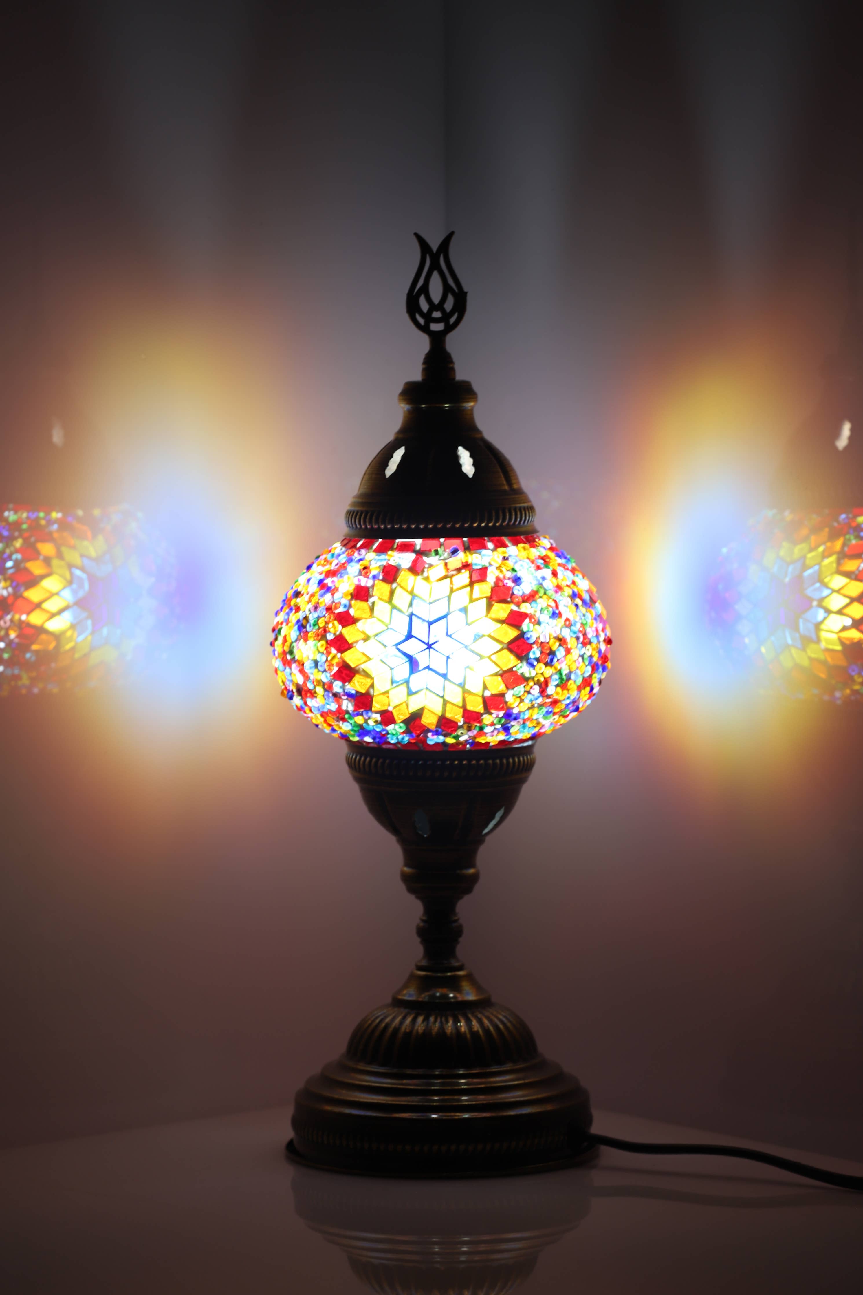 🌿 Handmade Turkish Mosaic Lamps | Spring–Summer Bestseller: Multicolor w/Red Waves