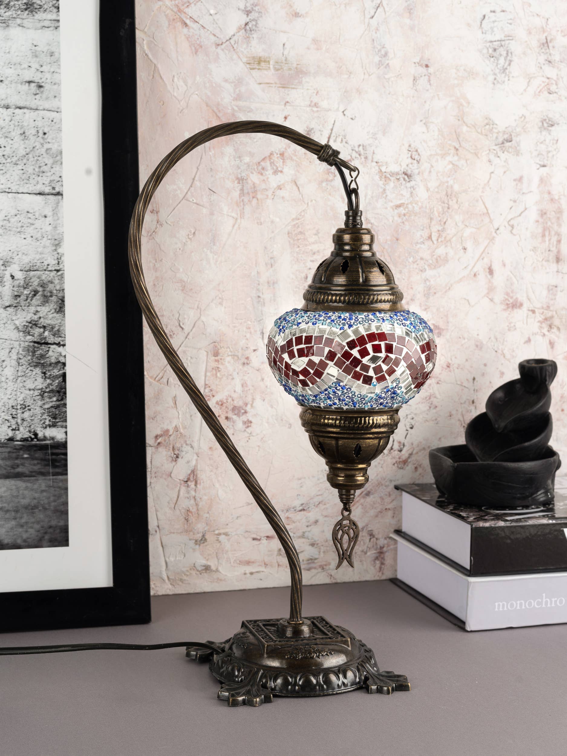 🌿 Handmade Swan Neck Mosaic Lamps Spring–Summer Bestseller: Ecru Snow Flakes