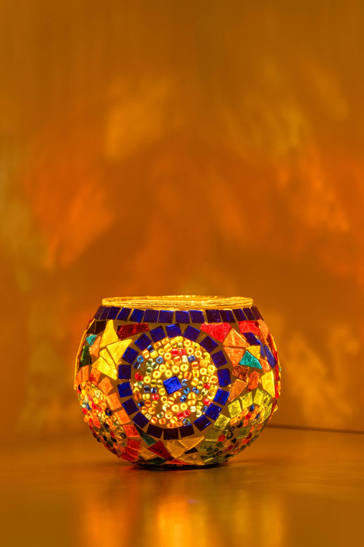 KAFTHAN Large Mosaic Glass Candle Holder: Turquoise Triple Circle