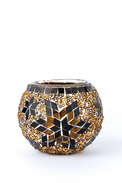 KAFTHAN Large Mosaic Glass Candle Holder: Turquoise Triple Circle