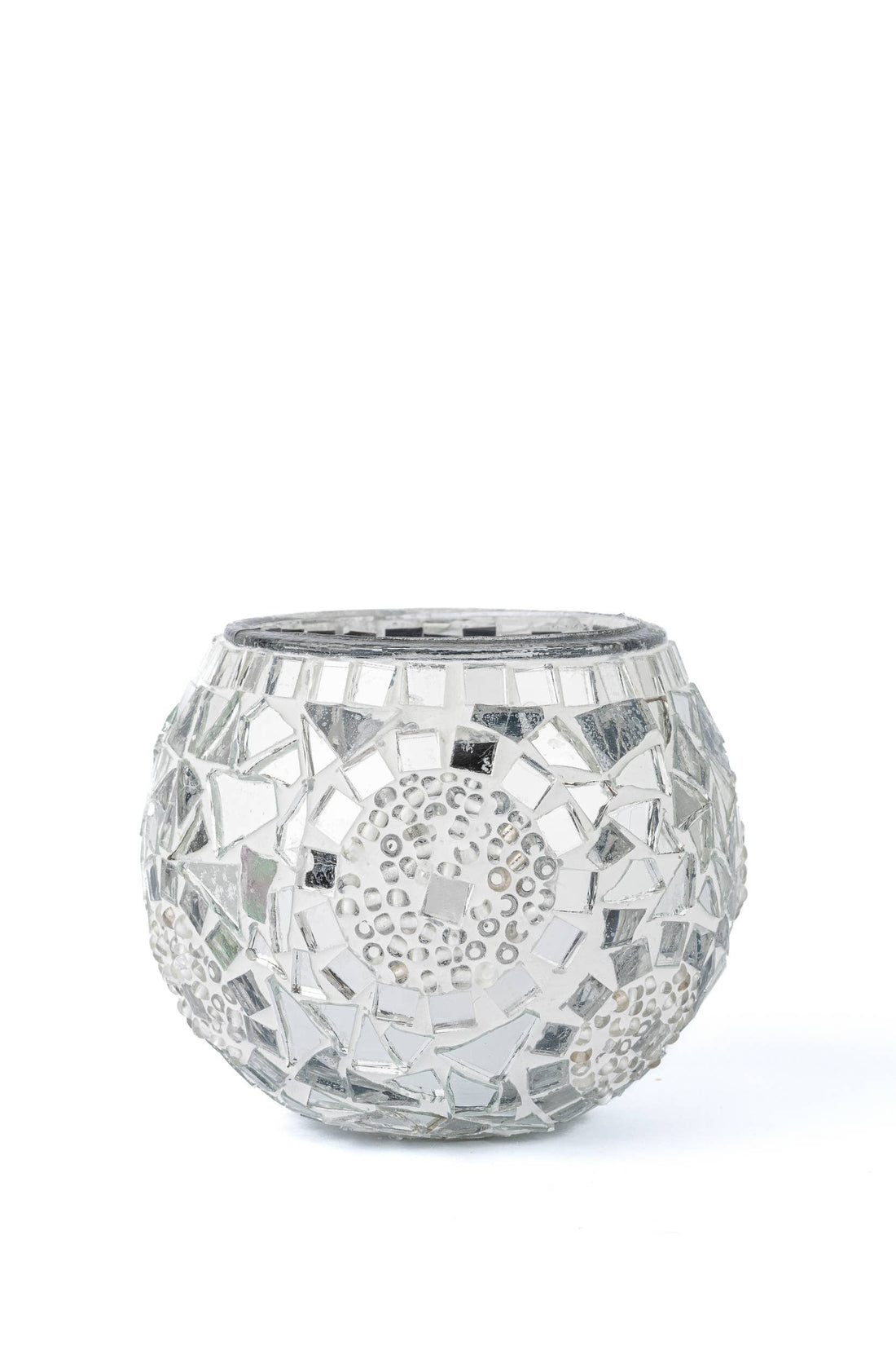 KAFTHAN Large Mosaic Glass Candle Holder: White Triple Circle