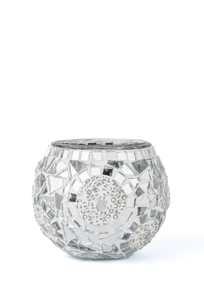 KAFTHAN Large Mosaic Glass Candle Holder: Red Triple Circle