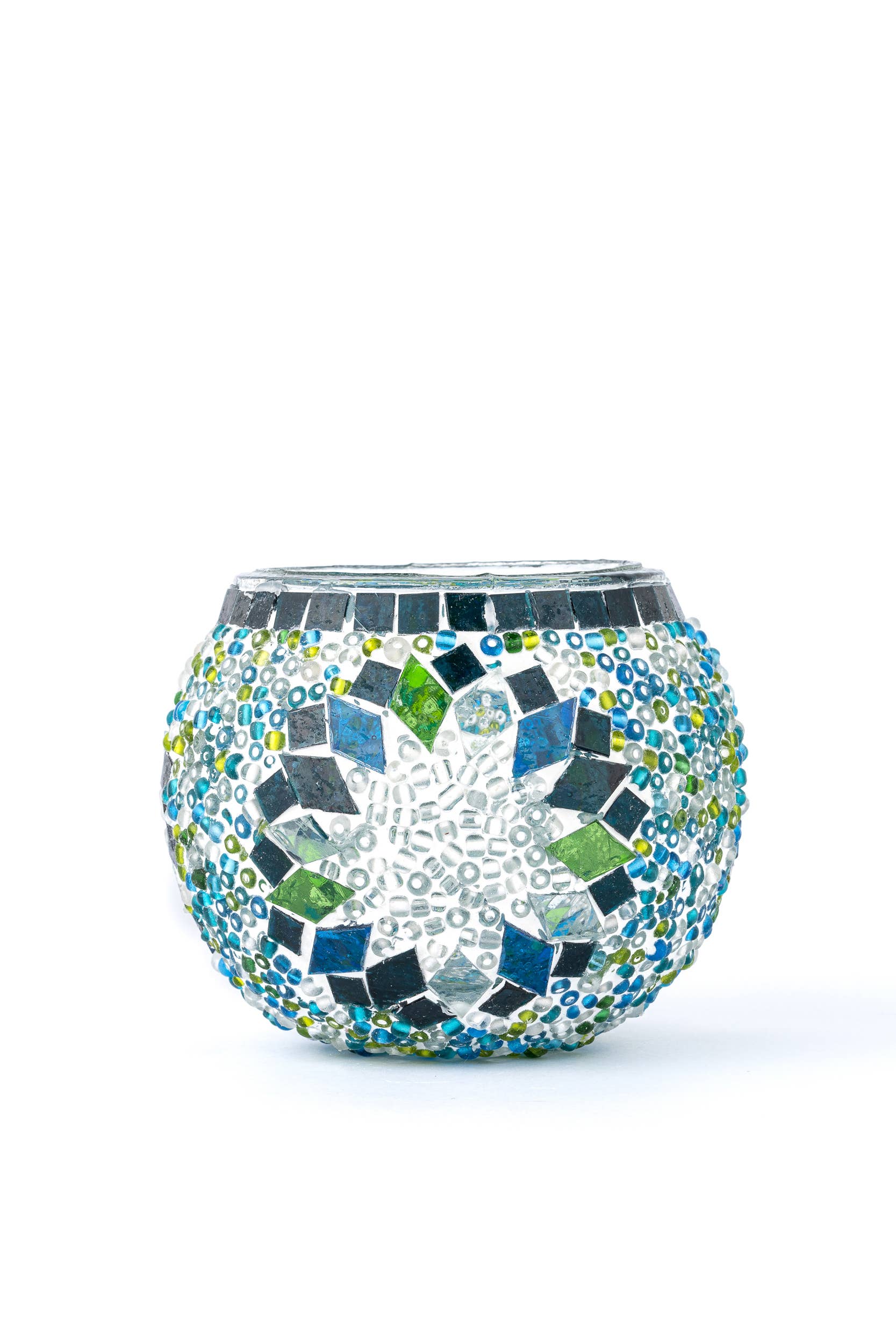 KAFTHAN Large Mosaic Glass Candle Holder: Red Triple Circle