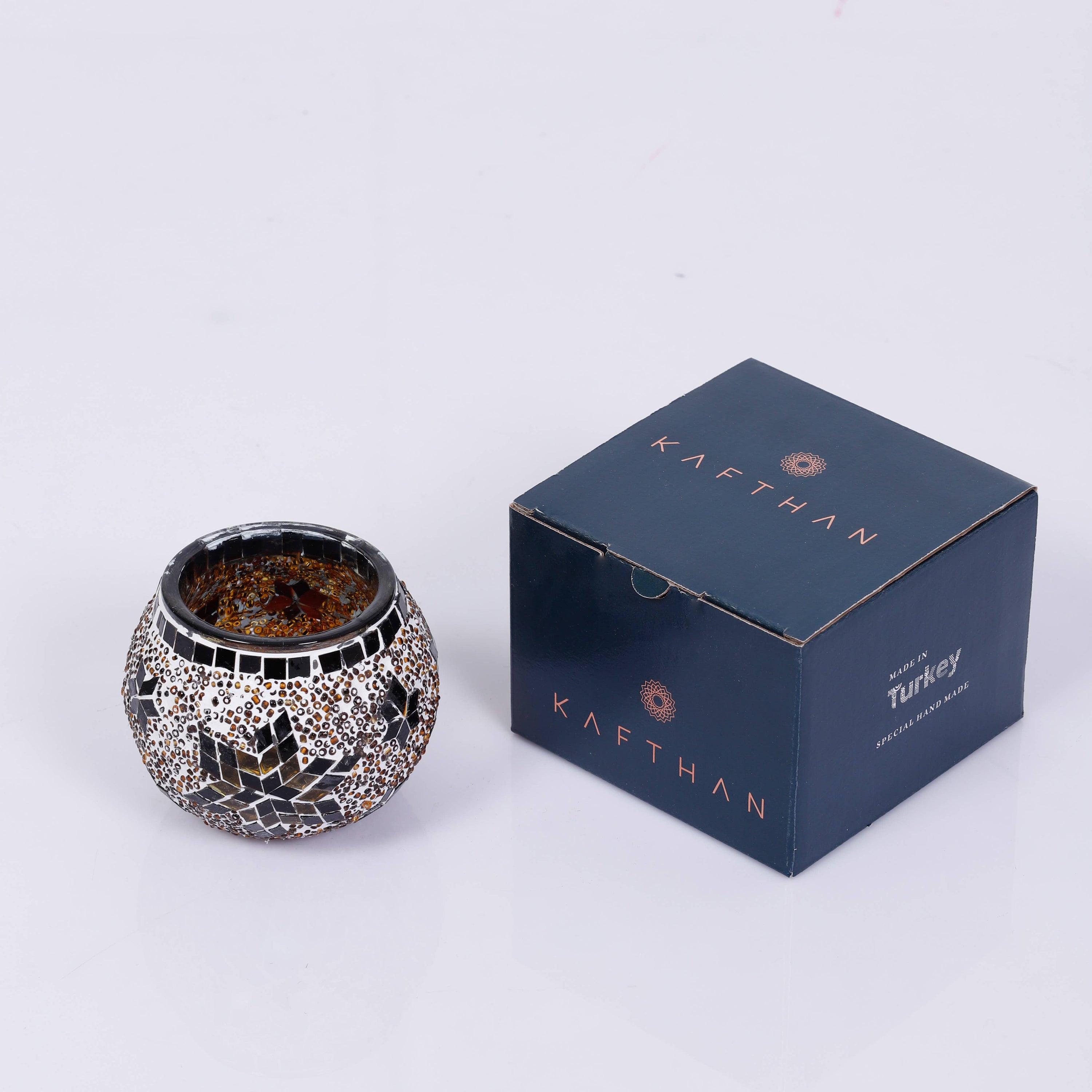 KAFTHAN Large Mosaic Glass Candle Holder: White Triple Circle