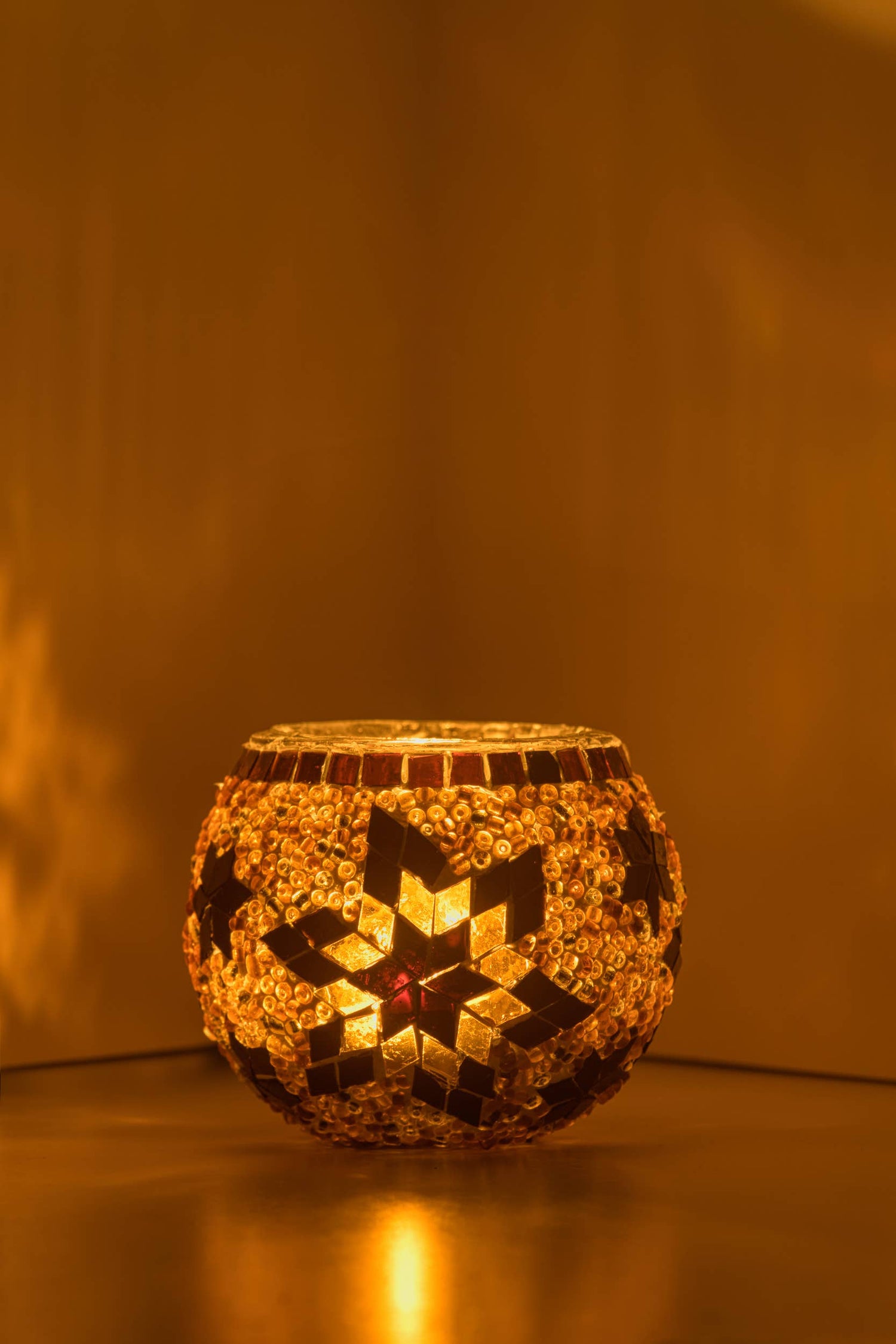 KAFTHAN Large Mosaic Glass Candle Holder: Turquoise Triple Circle