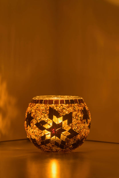KAFTHAN Large Mosaic Glass Candle Holder: Turquoise Triple Circle