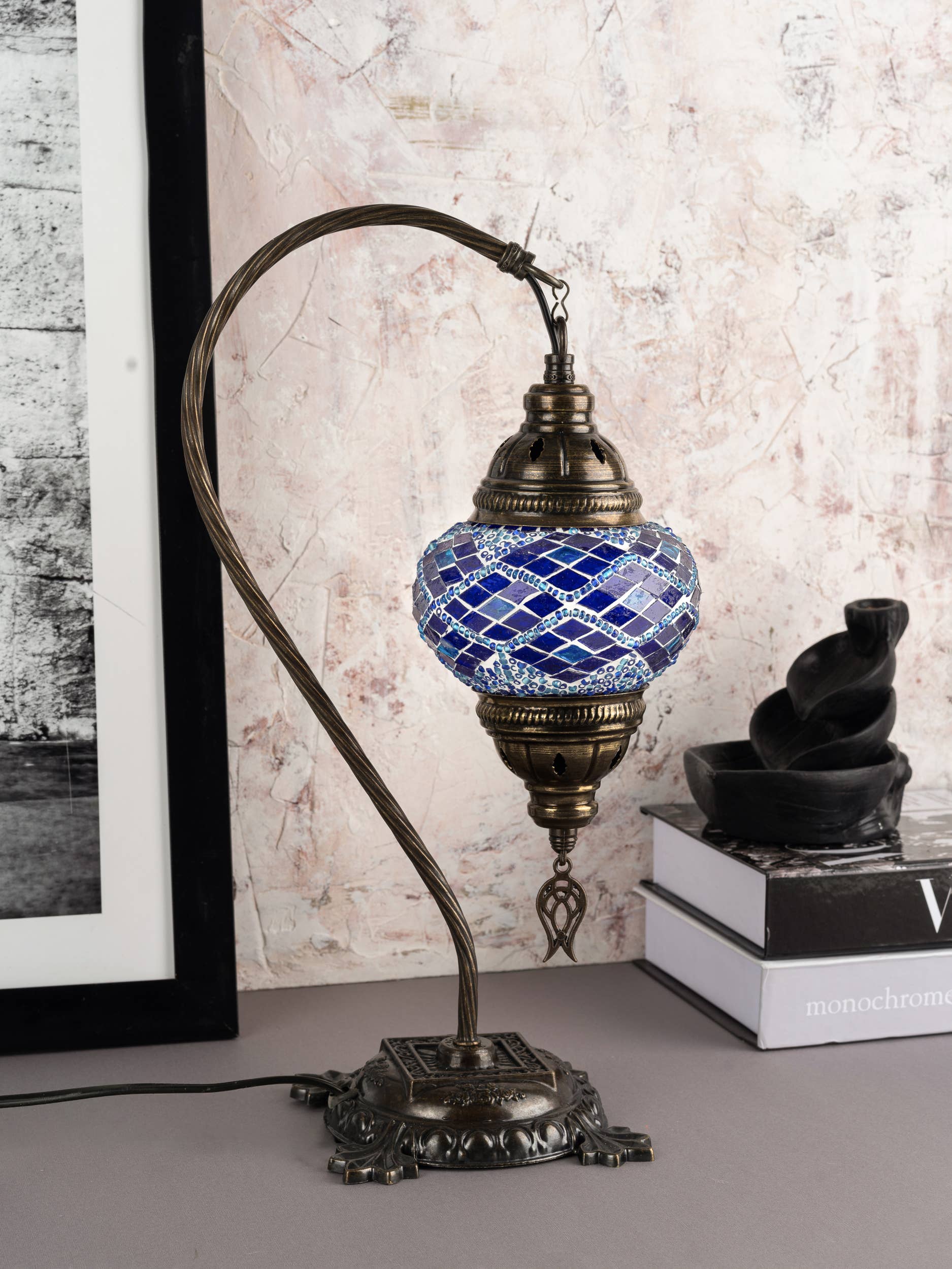 🌿 Handmade Swan Neck Mosaic Lamps Spring–Summer Bestseller: Ecru Snow Flakes