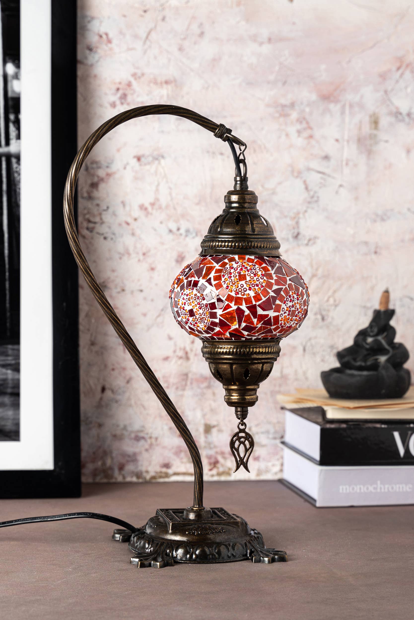 🌿 Handmade Swan Neck Mosaic Lamps Spring–Summer Bestseller: Ecru Snow Flakes