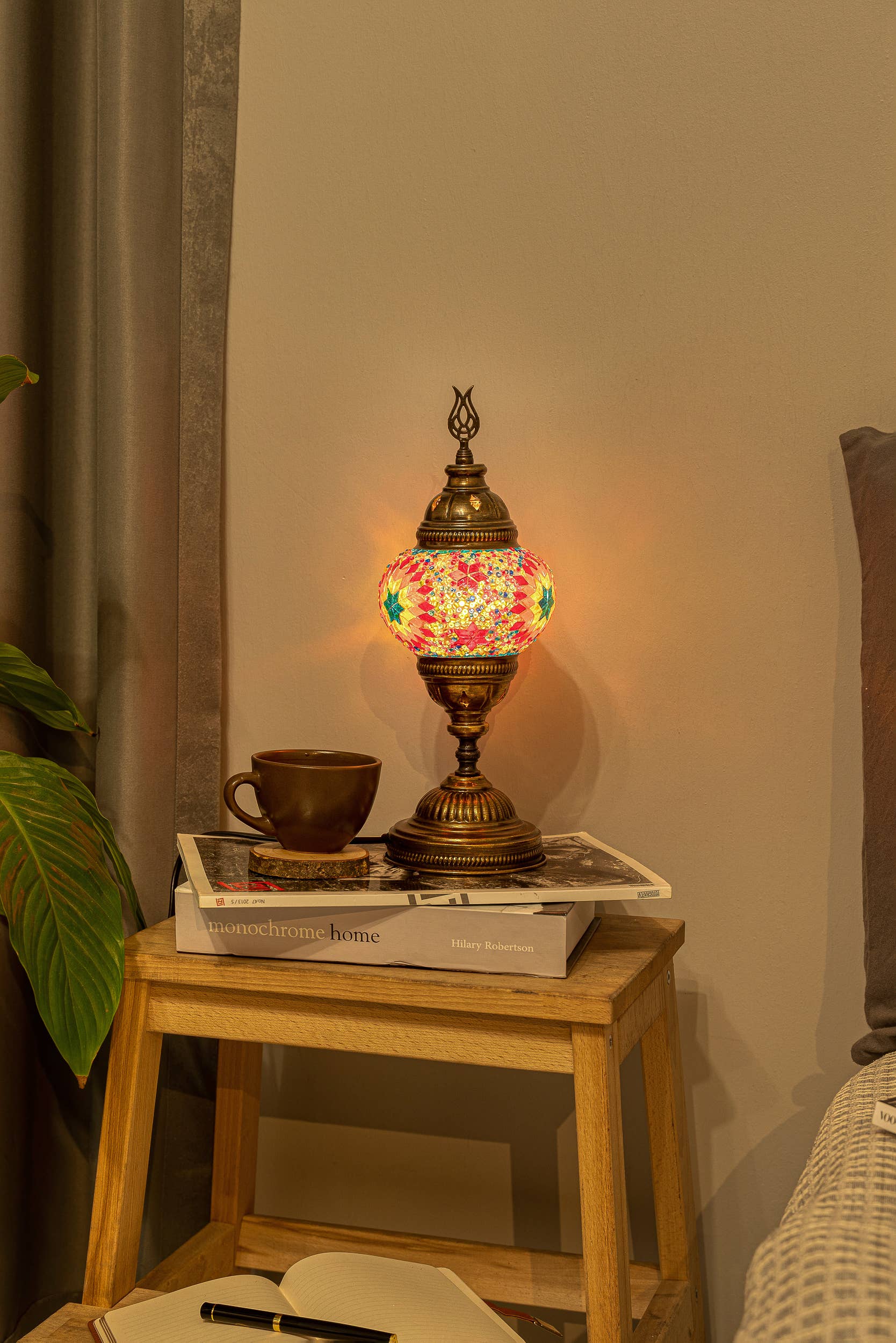 🌿 Handmade Turkish Mosaic Lamps | Spring–Summer Bestseller: Multicolor w/Red Waves