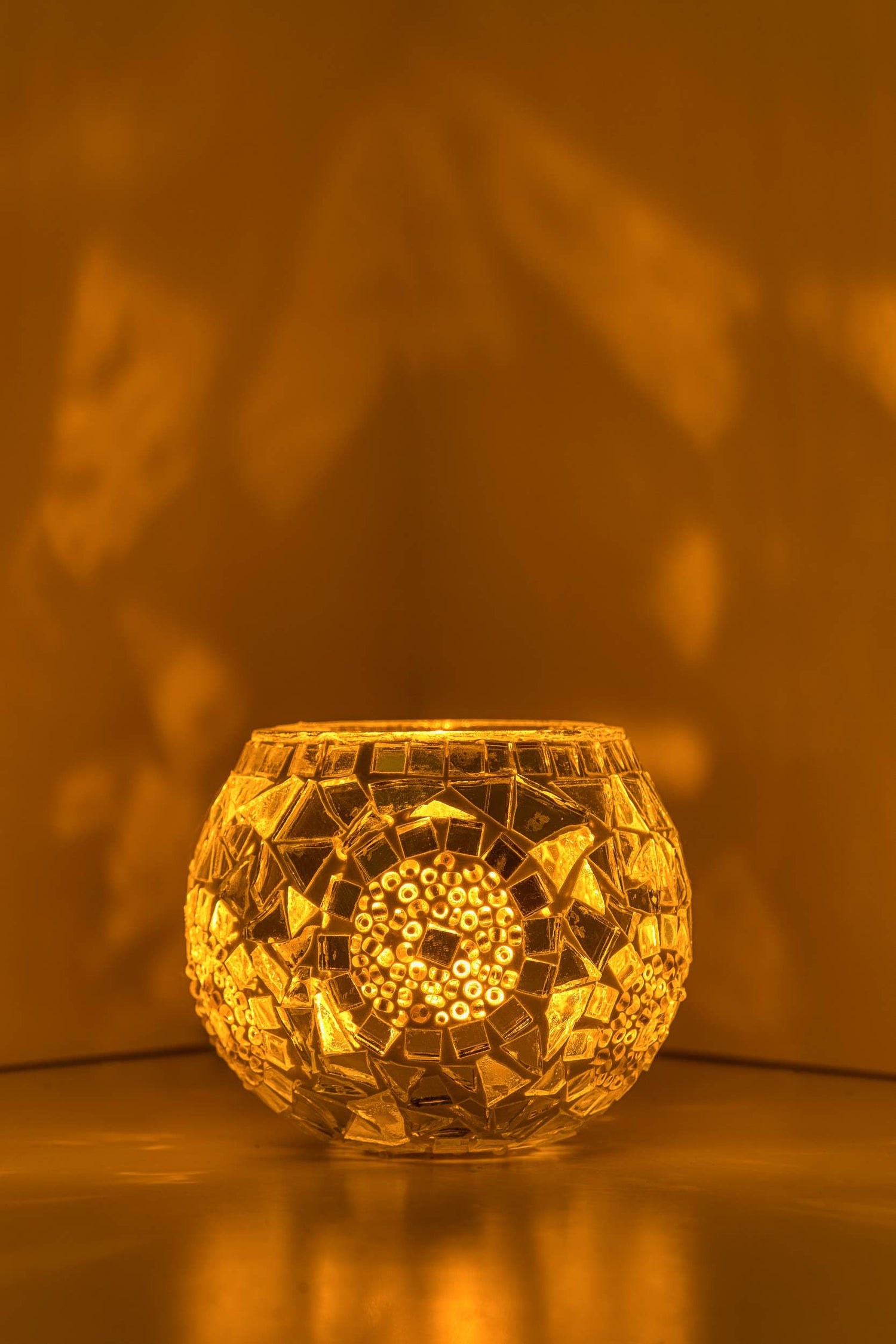 KAFTHAN Large Mosaic Glass Candle Holder: Turquoise Triple Circle